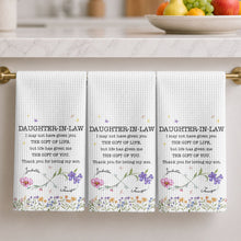 Load image into Gallery viewer, Personalized Kitchen Towel for Daughter-In-Law Gift with Infinity Flowers
