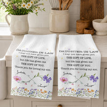 Load image into Gallery viewer, Personalized Kitchen Towel for Daughter-In-Law Gift with Infinity Flowers
