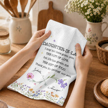 Load image into Gallery viewer, Personalized Kitchen Towel for Daughter-In-Law Gift with Infinity Flowers
