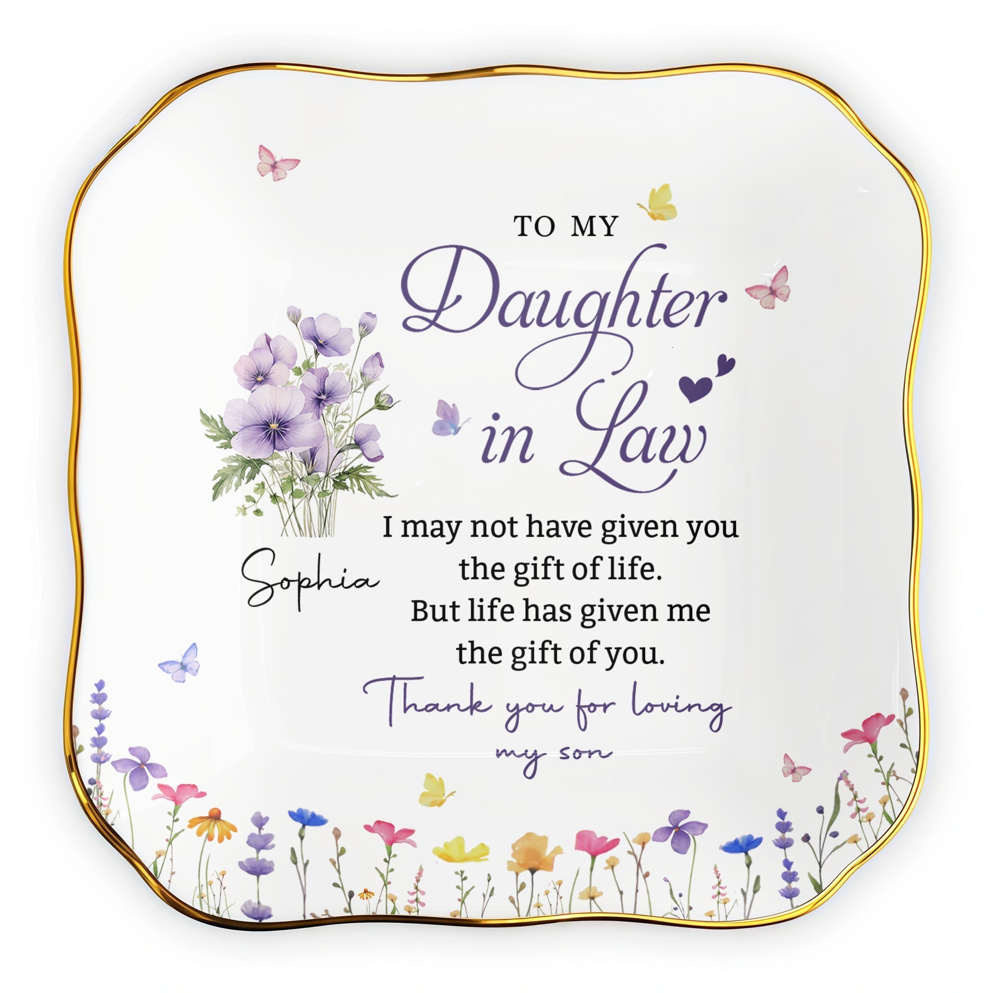 Personalized Lace Jewelry Dish Custom Name Gift for Daughter-in-Law