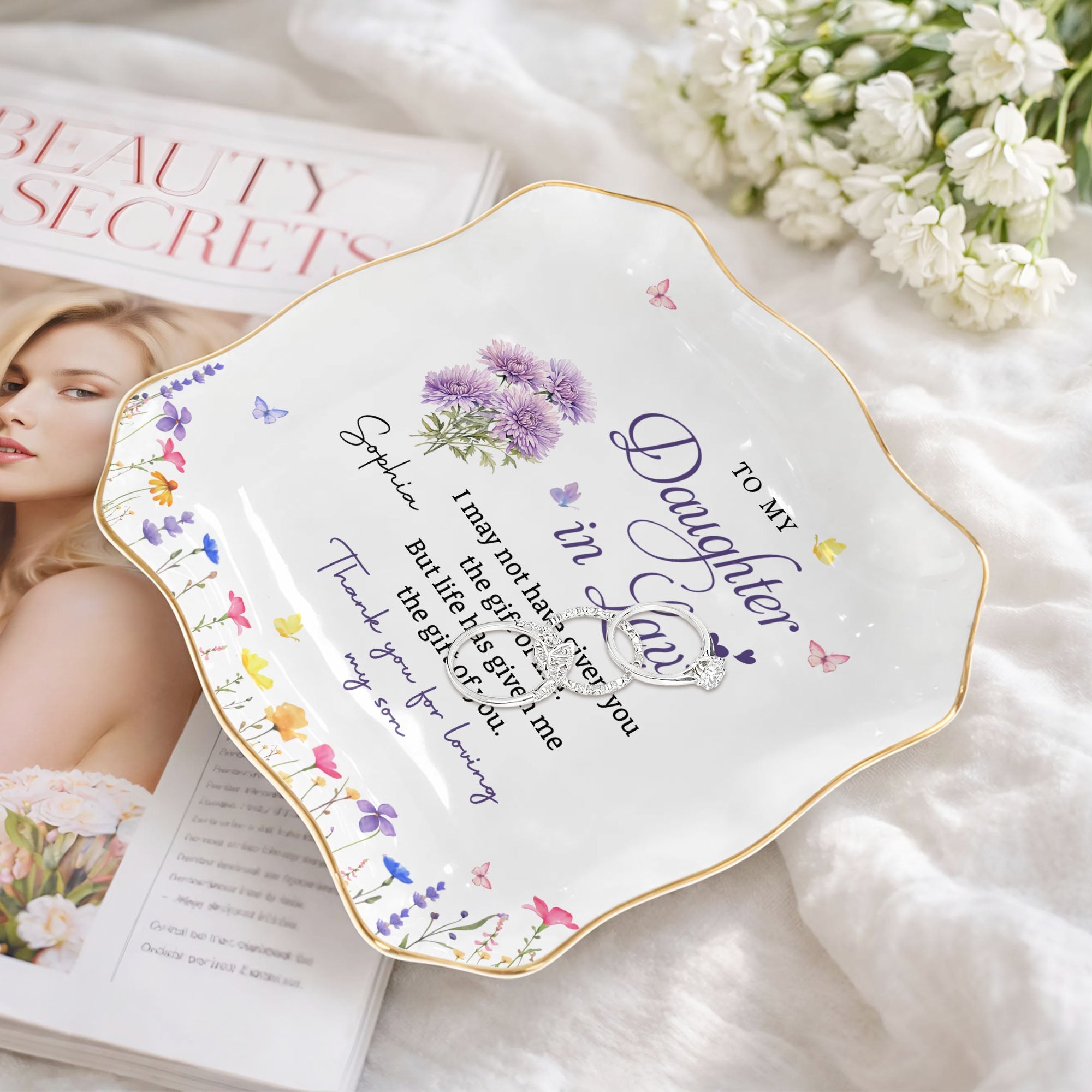 Personalized Lace Jewelry Dish Custom Name Gift for Daughter-in-Law