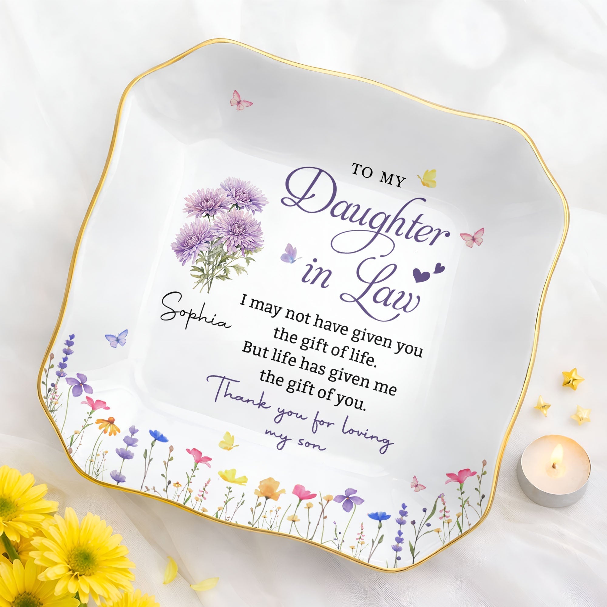 Personalized Lace Jewelry Dish Custom Name Gift for Daughter-in-Law
