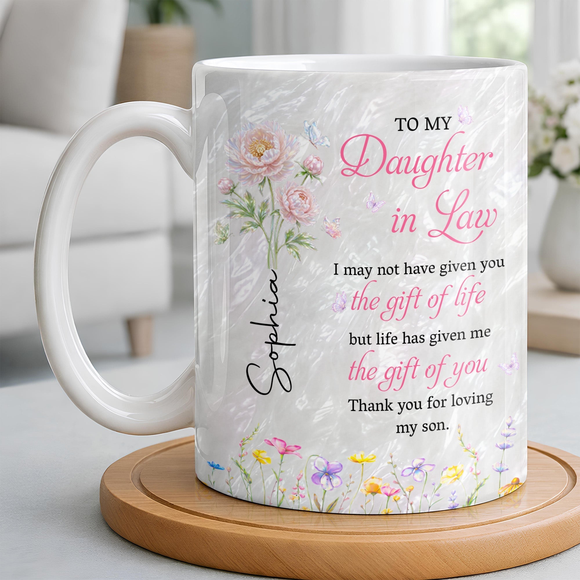 Personalized Flower Pearl Mug Custom Gift for Daughter-in-Law