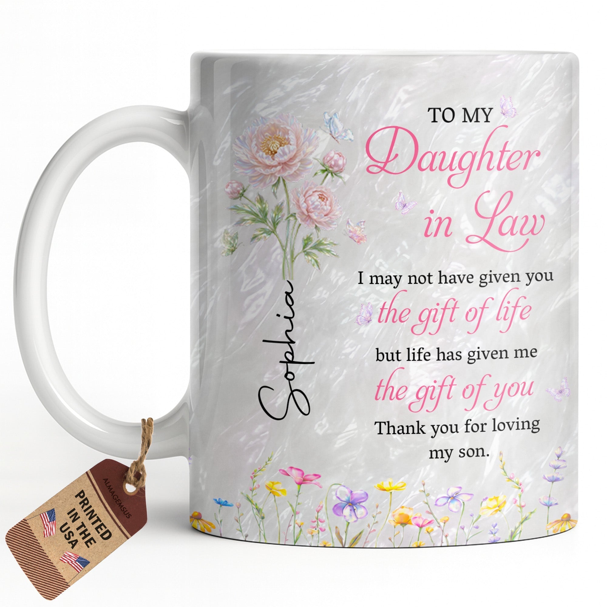 Personalized Flower Pearl Mug Custom Gift for Daughter-in-Law