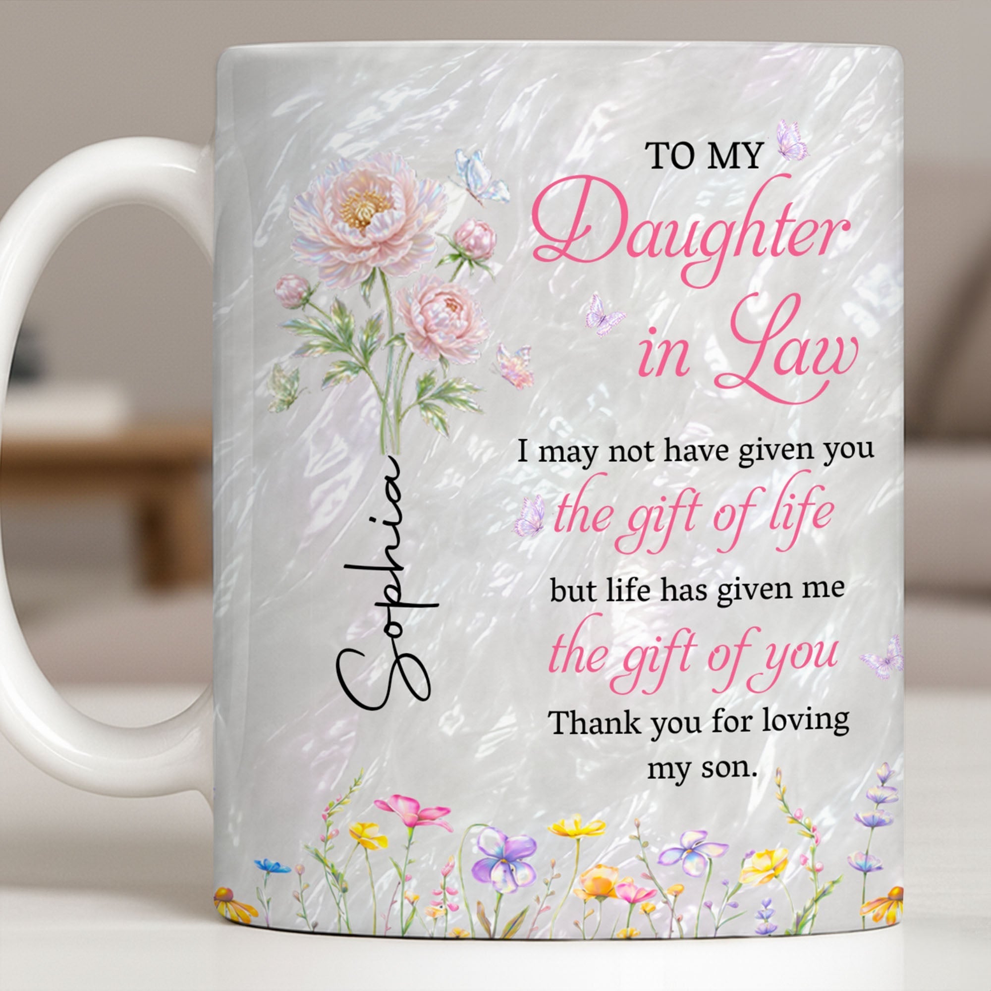 Personalized Flower Pearl Mug Custom Gift for Daughter-in-Law