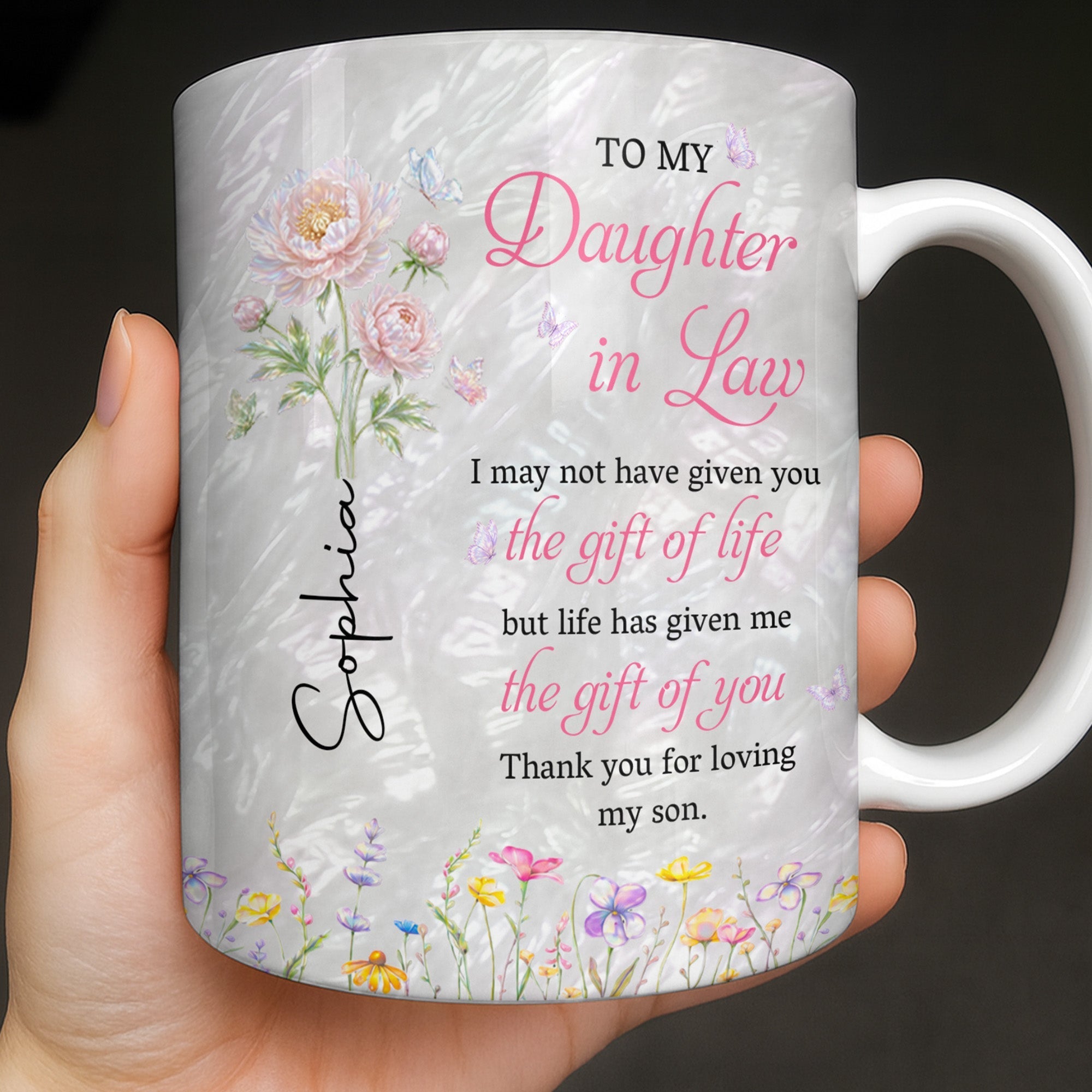 Personalized Flower Pearl Mug Custom Gift for Daughter-in-Law