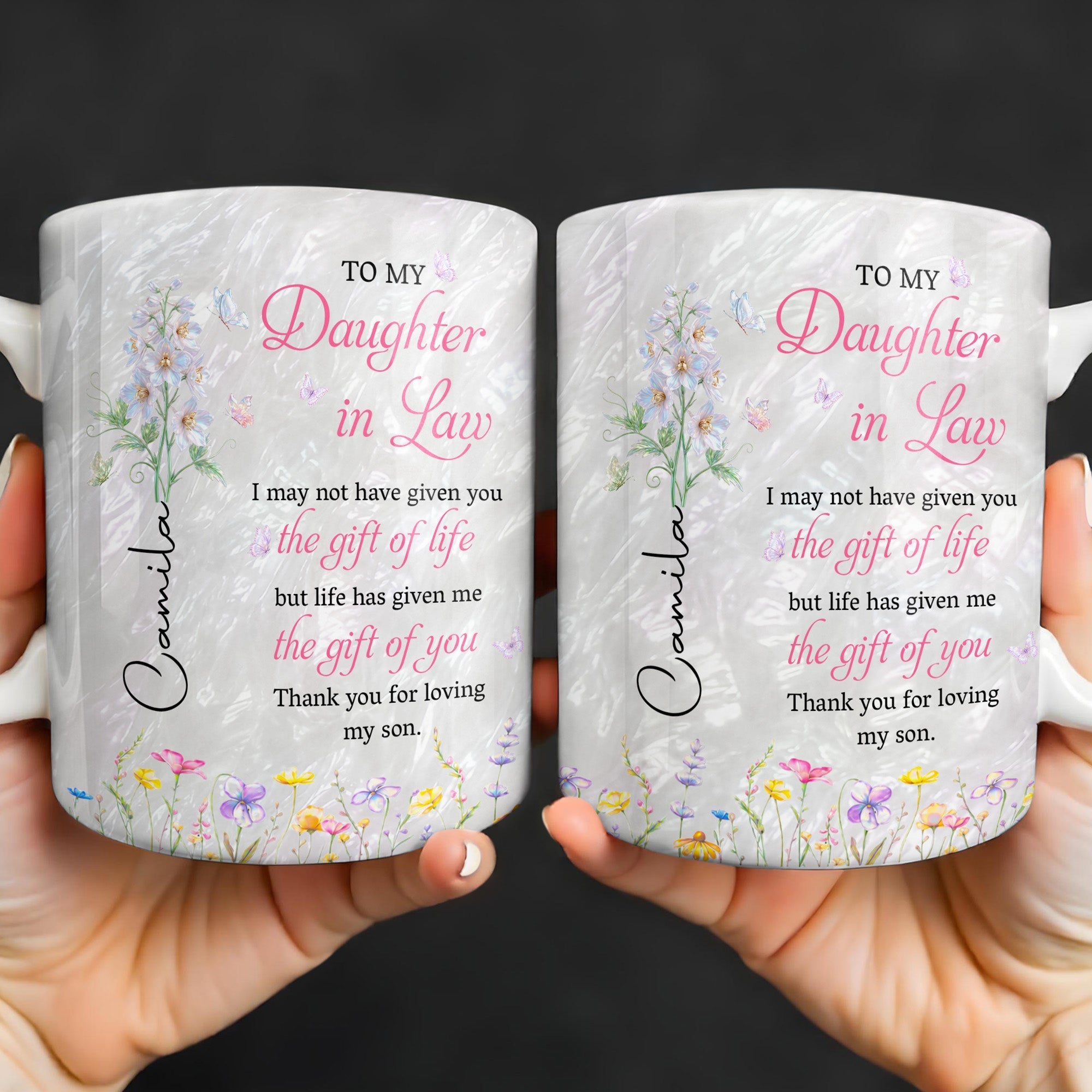 Personalized Flower Pearl Mug Custom Gift for Daughter-in-Law