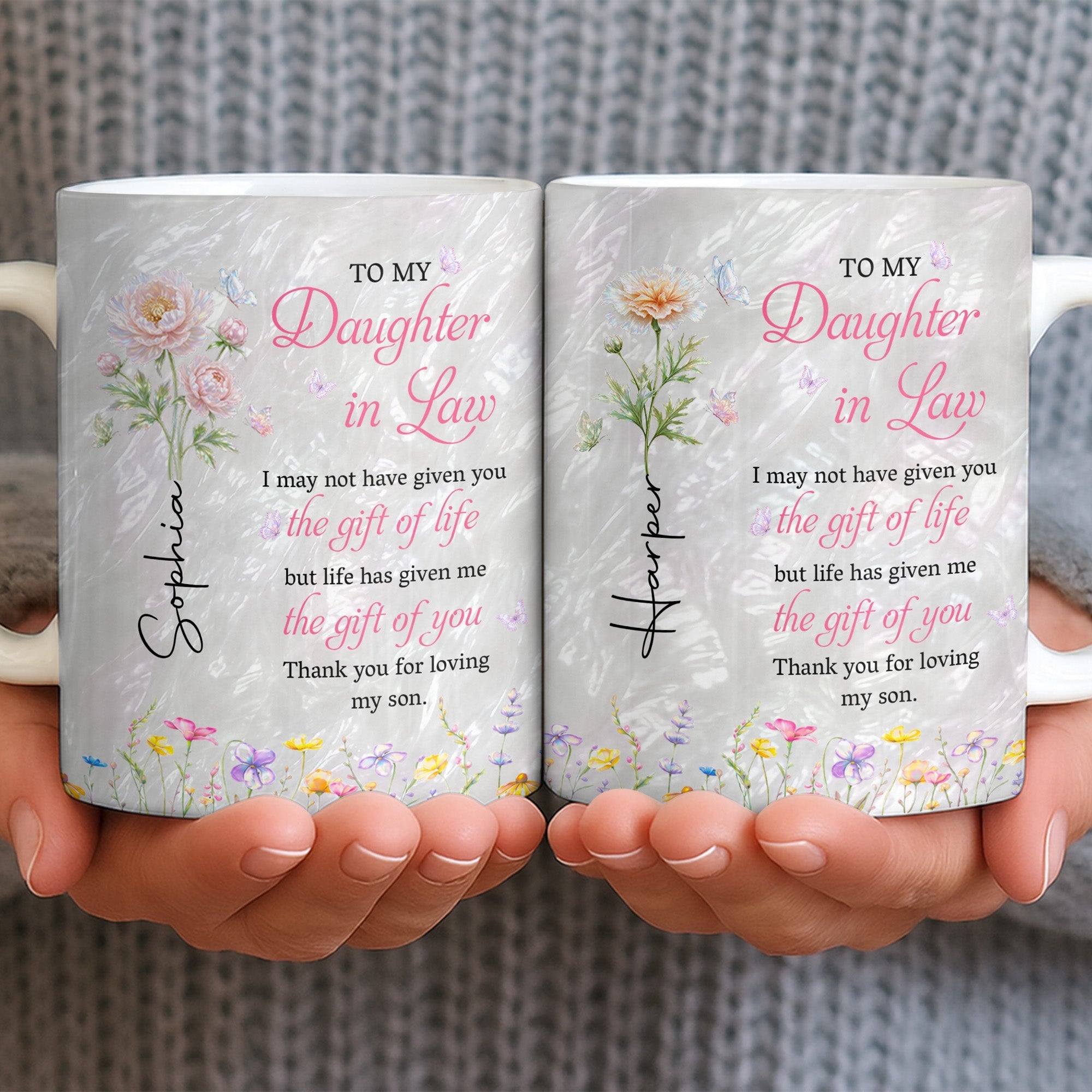 Personalized Flower Pearl Mug Custom Gift for Daughter-in-Law
