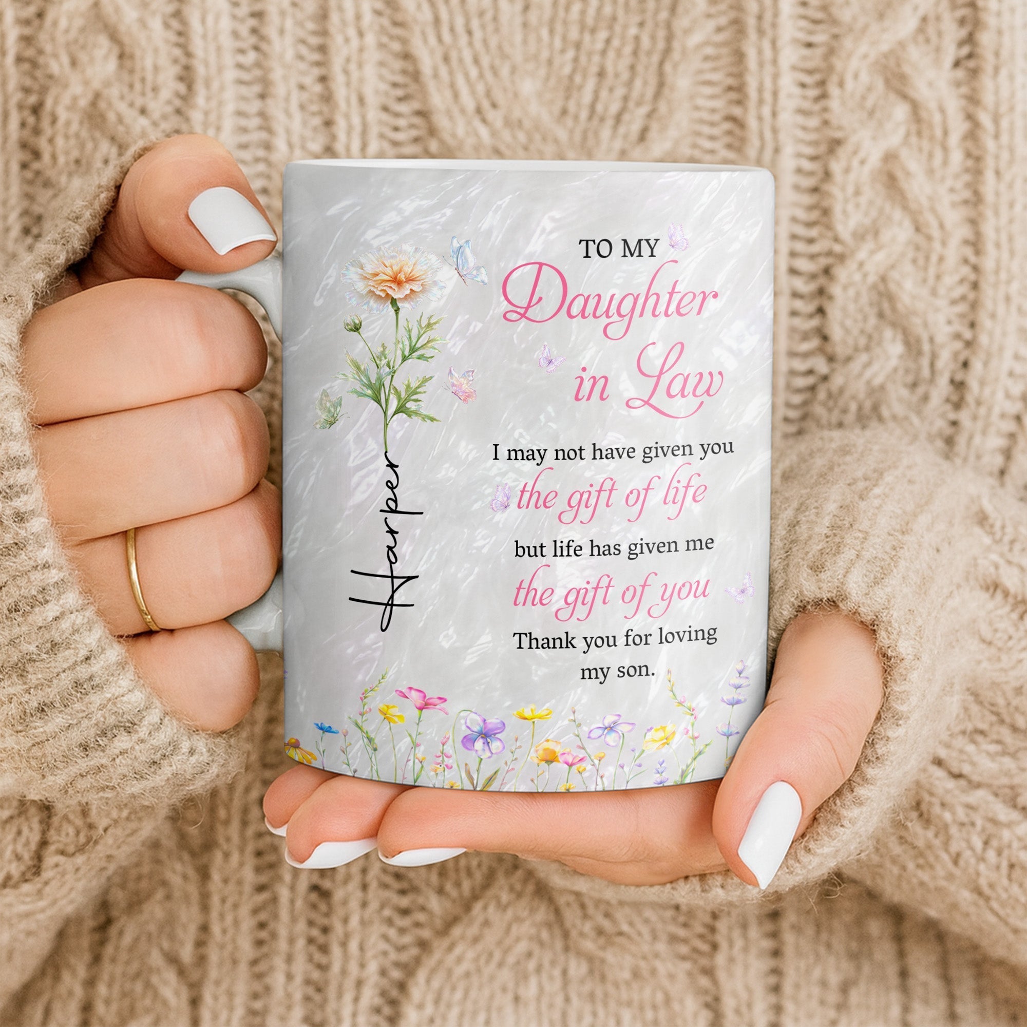 Personalized Flower Pearl Mug Custom Gift for Daughter-in-Law