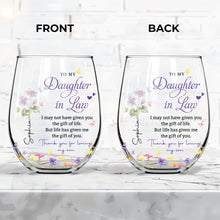 Load image into Gallery viewer, Personalized Stemless Wine Glass Custom Name Gift for Daughter-in-Law
