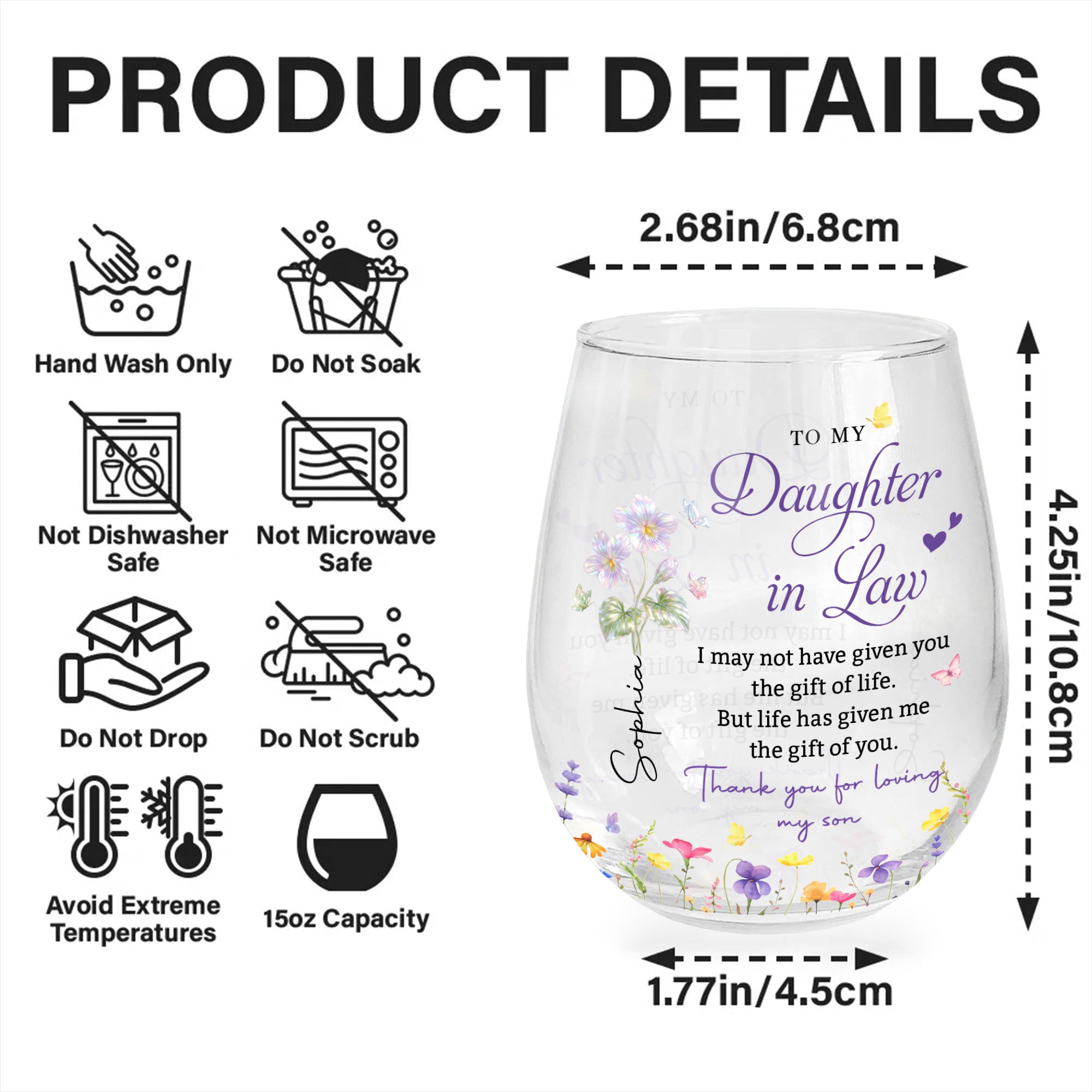 Personalized Stemless Wine Glass Custom Name Gift for Daughter-in-Law