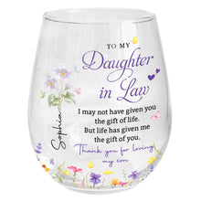 Load image into Gallery viewer, Personalized Stemless Wine Glass Custom Name Gift for Daughter-in-Law
