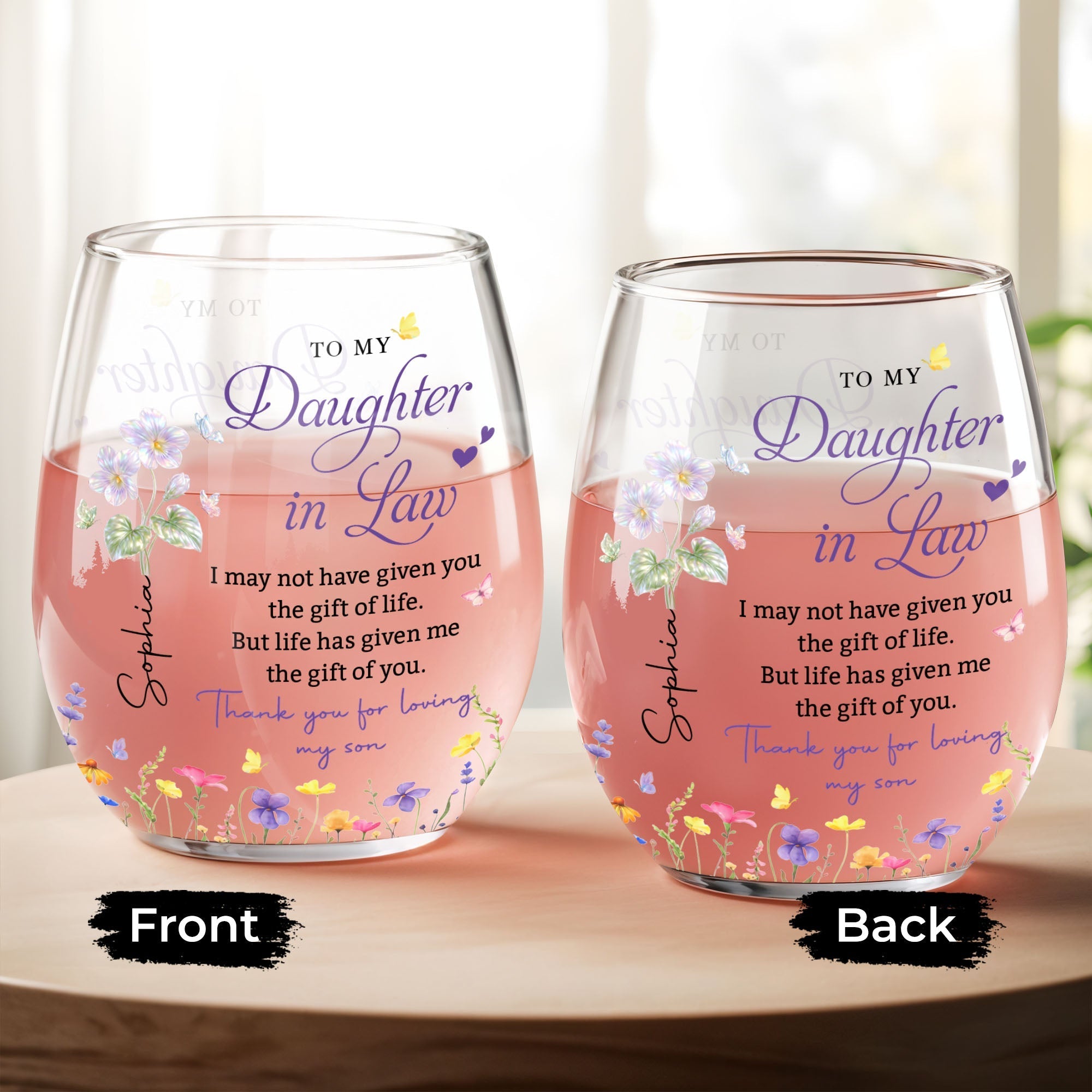 Personalized Stemless Wine Glass Custom Name Gift for Daughter-in-Law