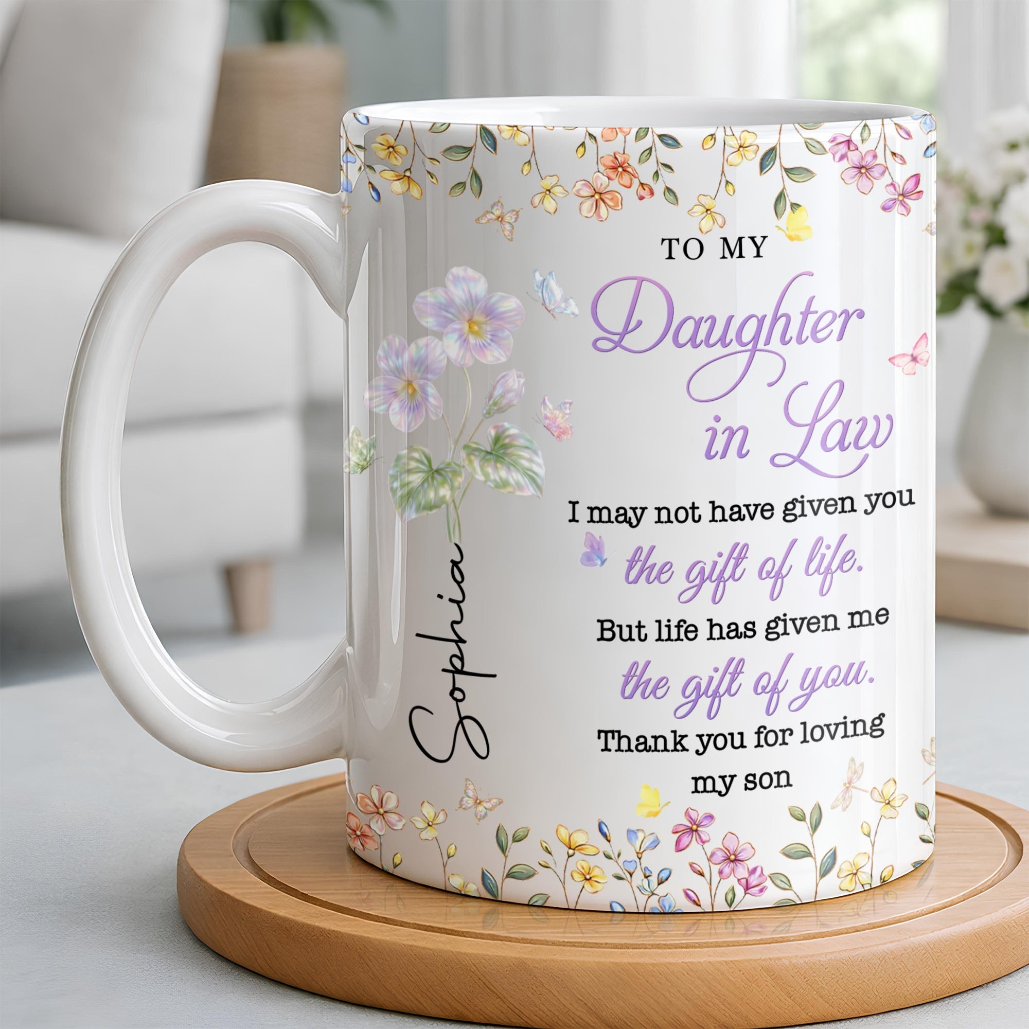 Personalized Floral Coffee Mug Gift for Daughter-in-Law