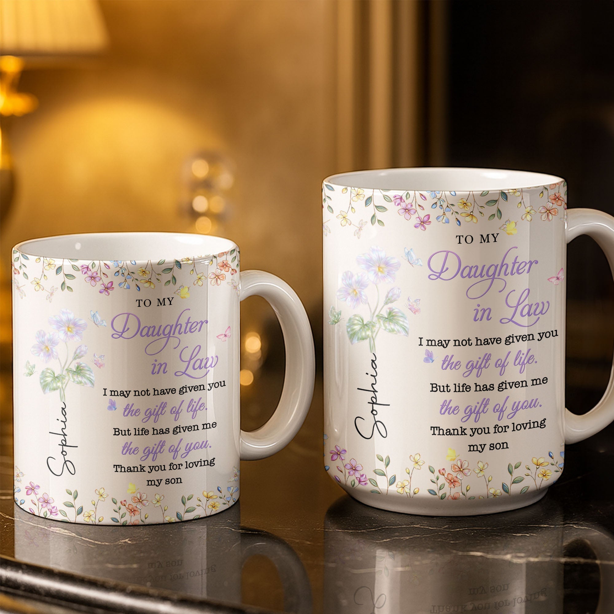 Personalized Floral Coffee Mug Gift for Daughter-in-Law
