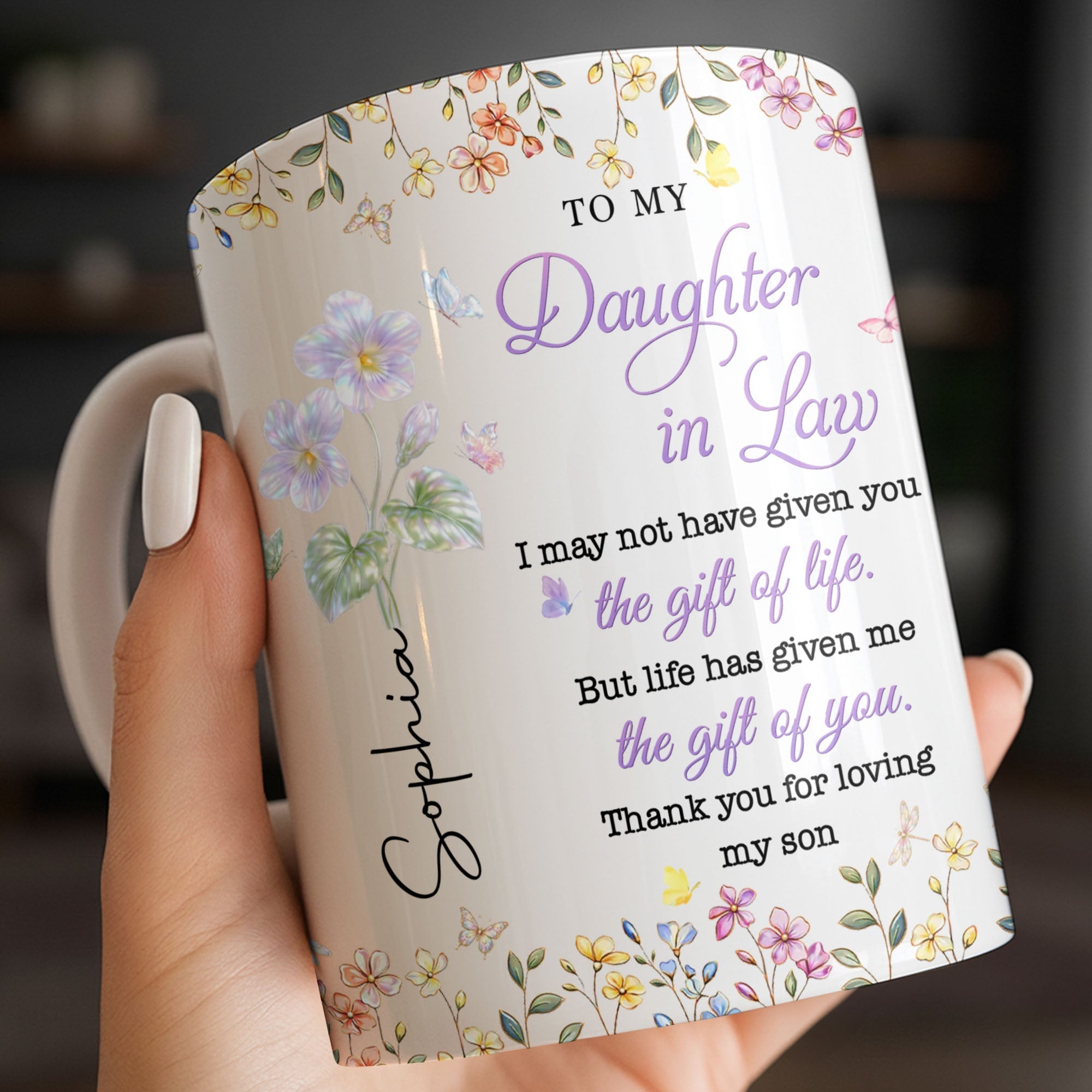 Personalized Floral Coffee Mug Gift for Daughter-in-Law