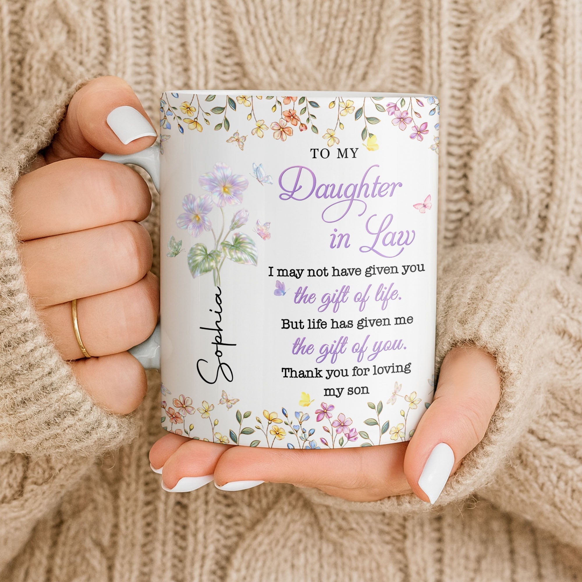 Personalized Floral Coffee Mug Gift for Daughter-in-Law