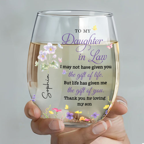 Personalized Stemless Wine Glass Custom Gift for Daughter-in-Law