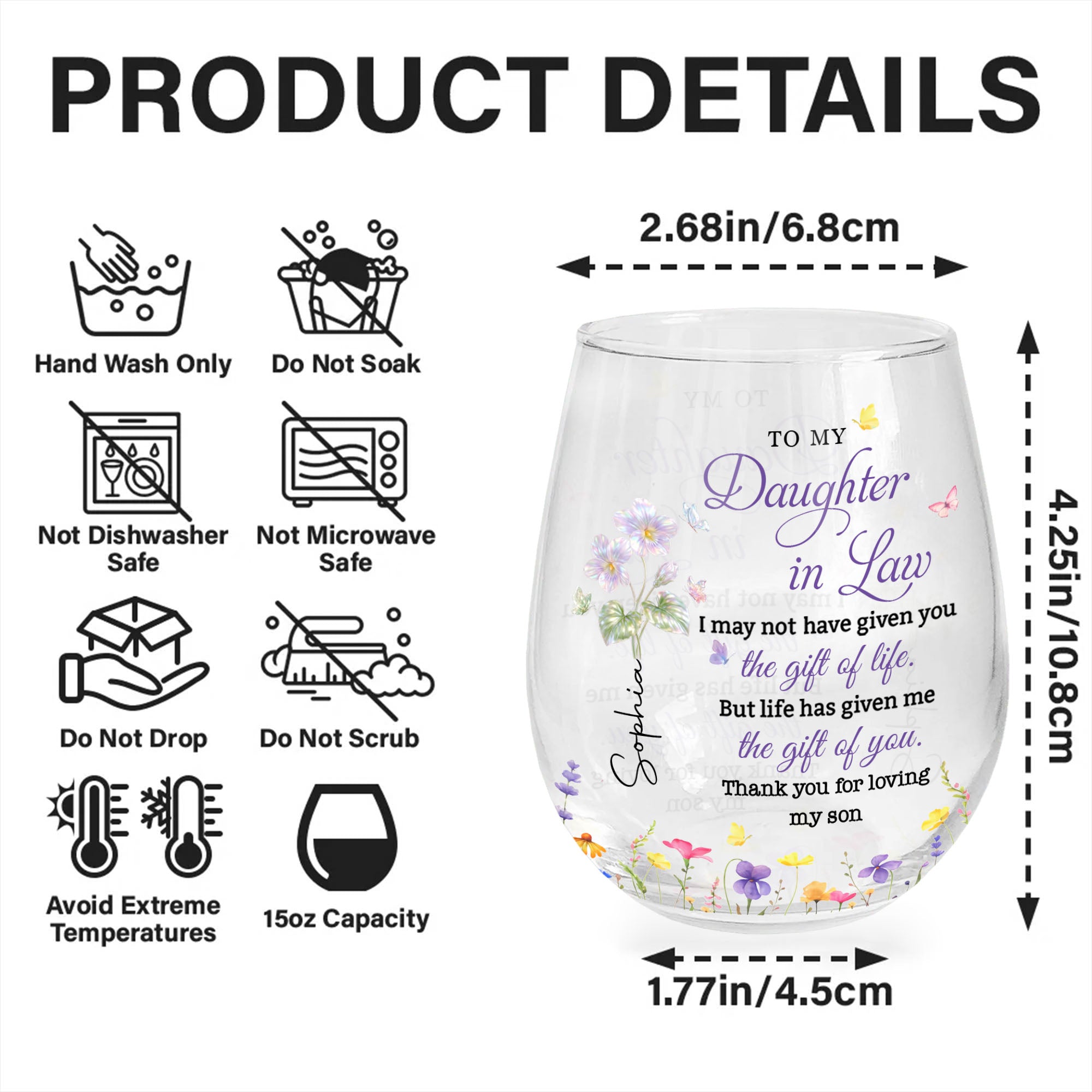 Personalized Stemless Wine Glass Custom Gift for Daughter-in-Law