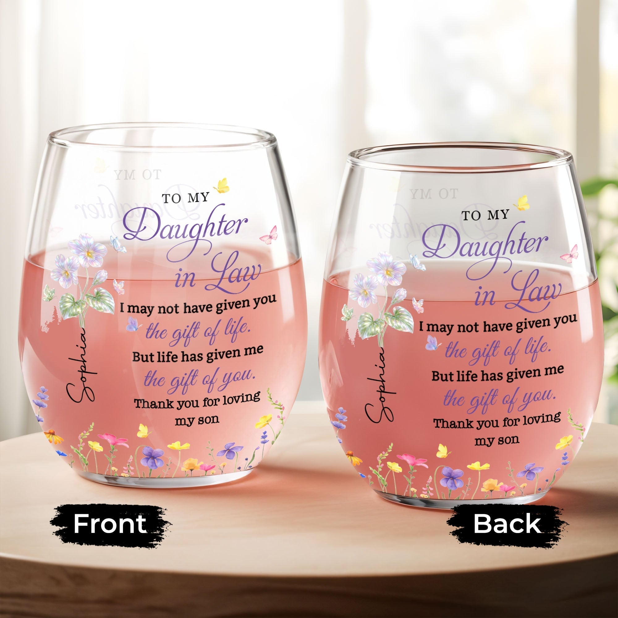 Personalized Stemless Wine Glass Custom Gift for Daughter-in-Law