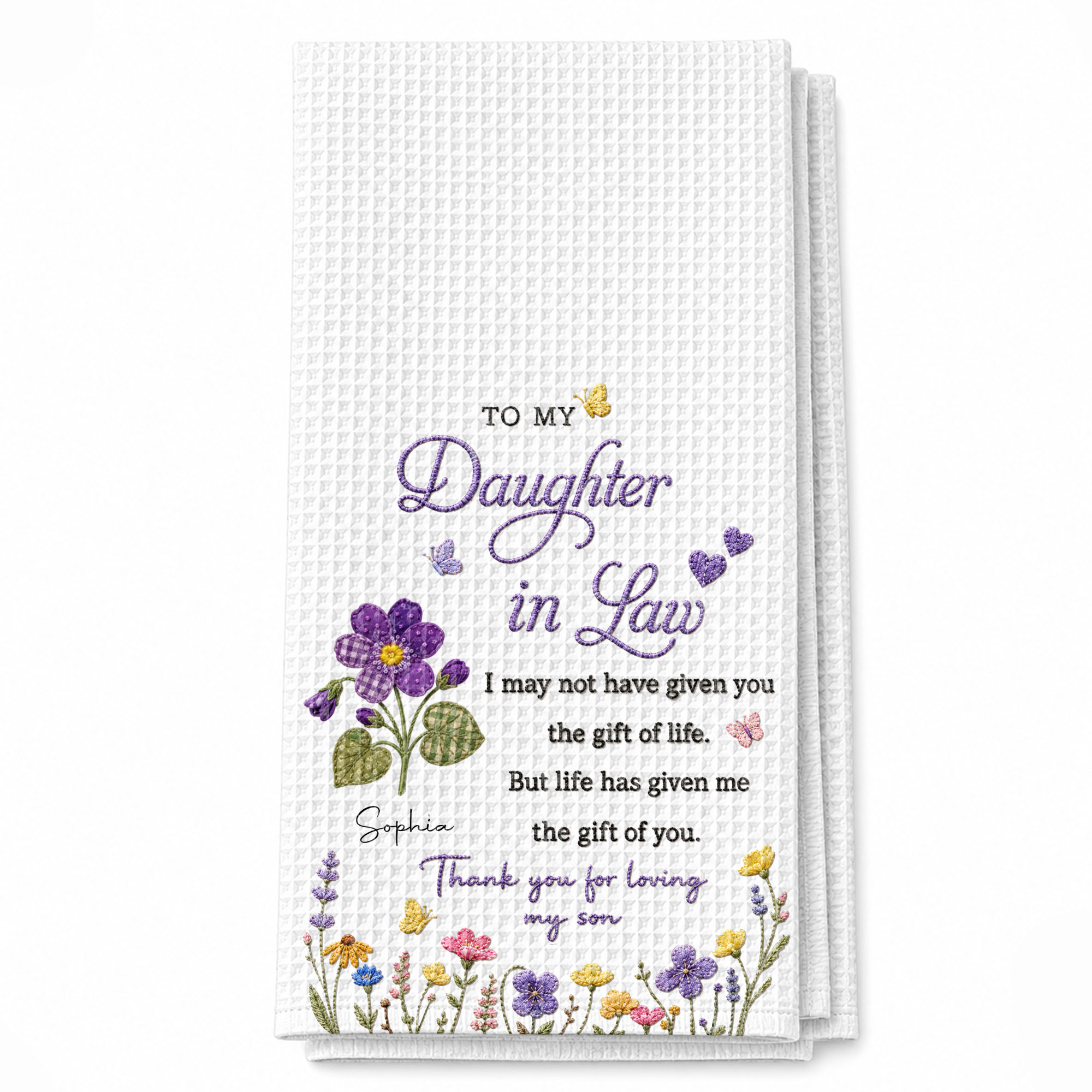 Personalized Kitchen Towel Gift for Daughter-in-Law with Flowers
