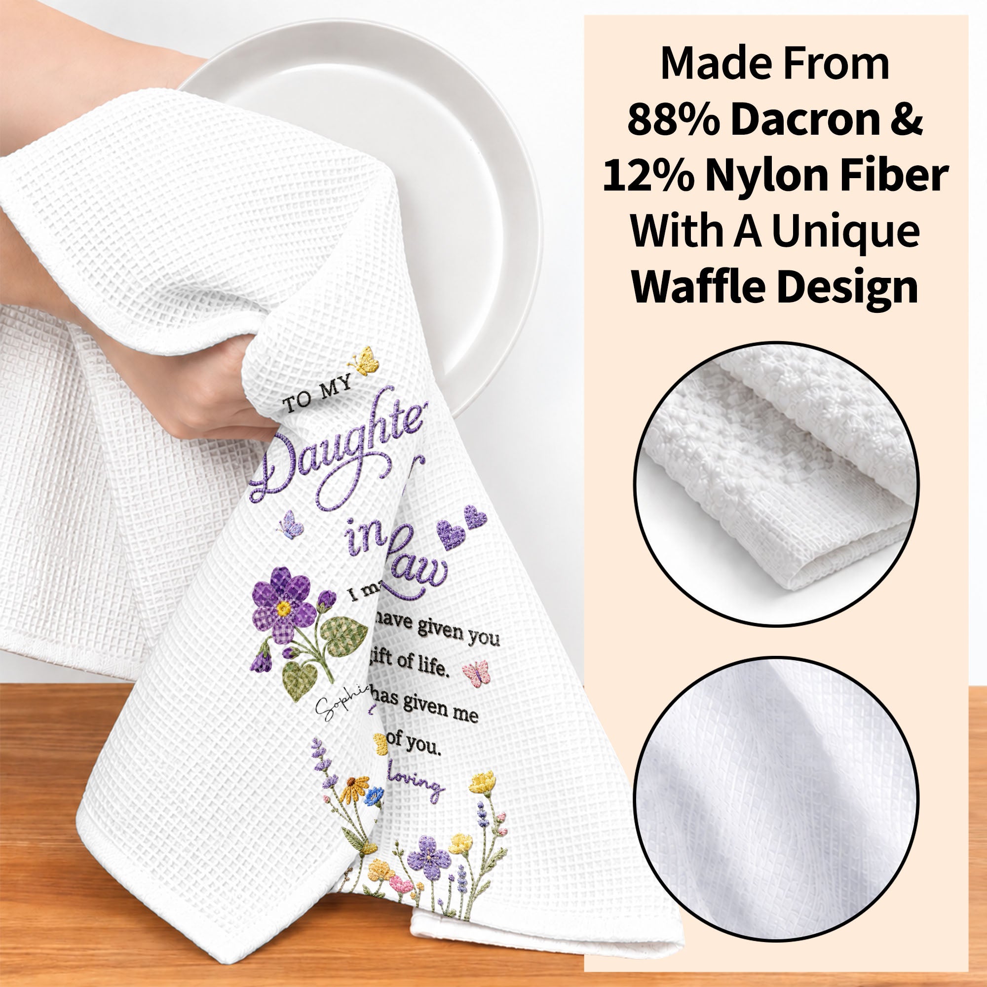 Personalized Kitchen Towel Gift for Daughter-in-Law with Flowers
