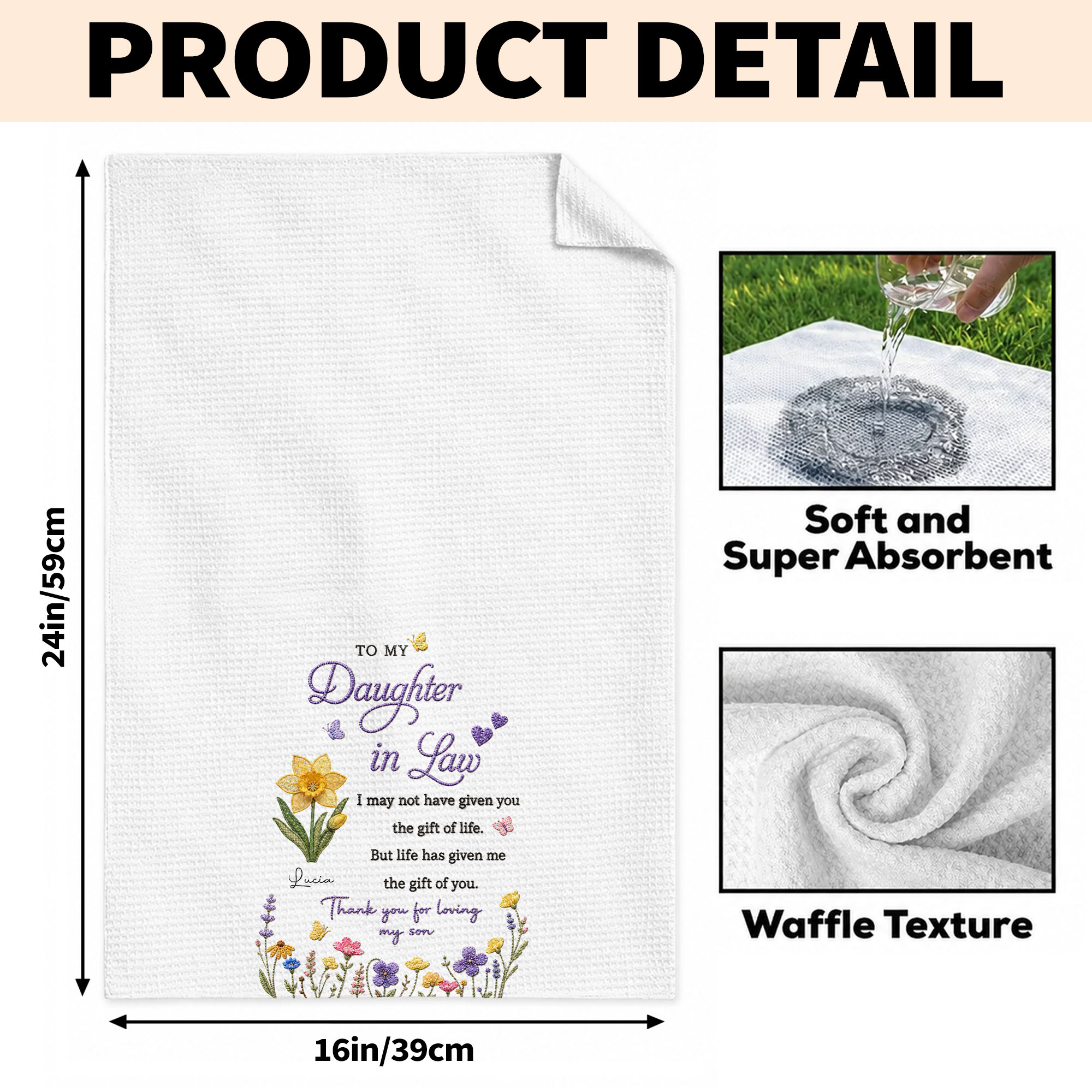 Personalized Kitchen Towel Gift for Daughter-in-Law with Flowers