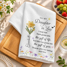 Load image into Gallery viewer, Personalized Birth Month Flower Kitchen Towel Gift for Daughter-in-Law

