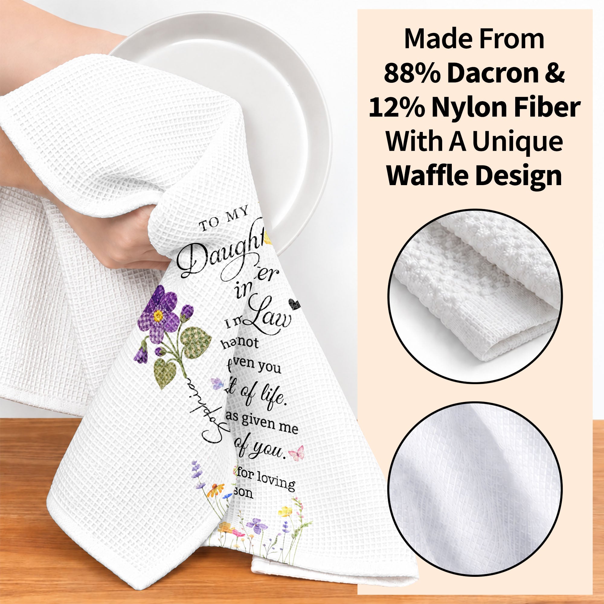 Personalized Birth Month Flower Kitchen Towel Gift for Daughter-in-Law