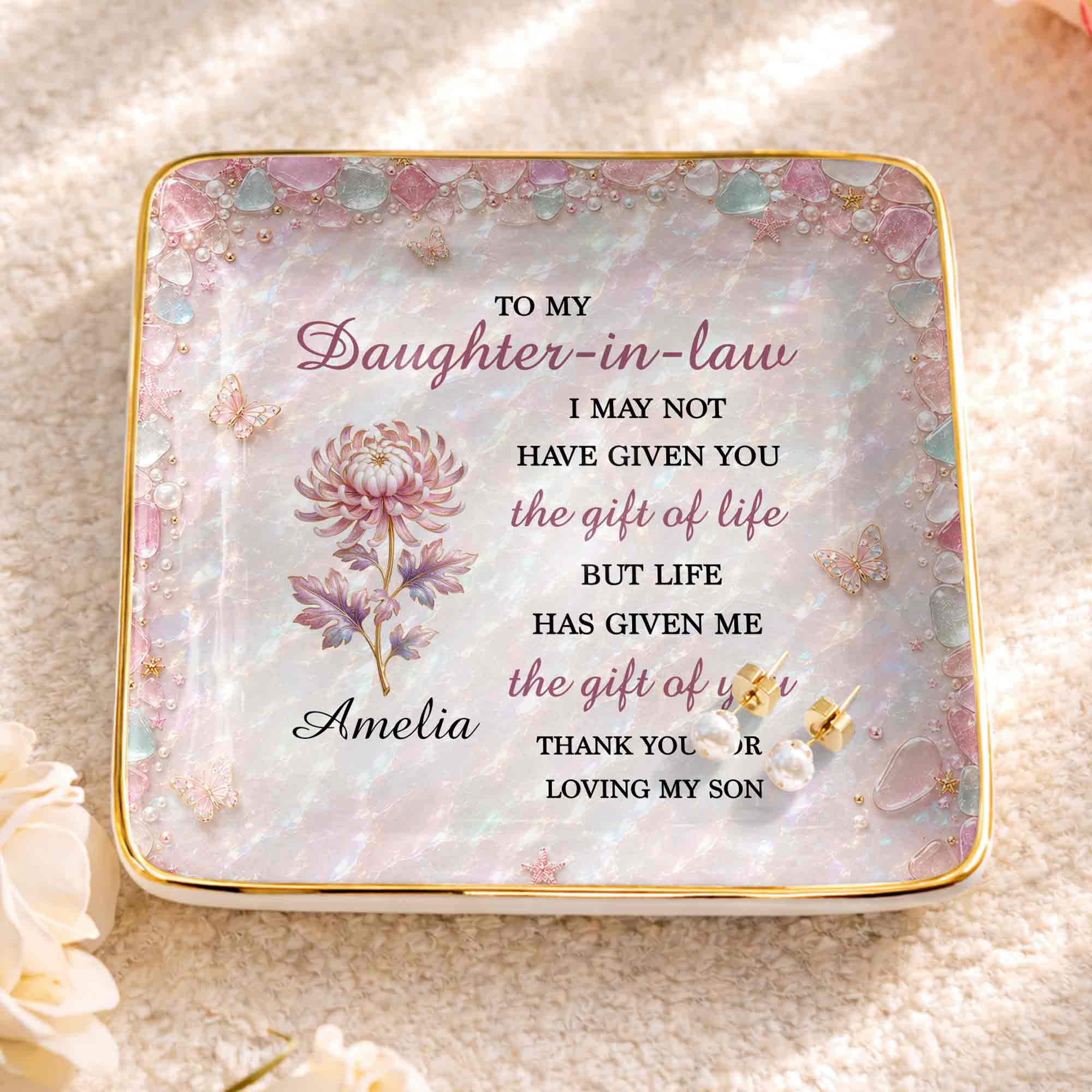 Personalized Ceramic Jewelry Dish Custom Name Gift for Daughter-in-Law