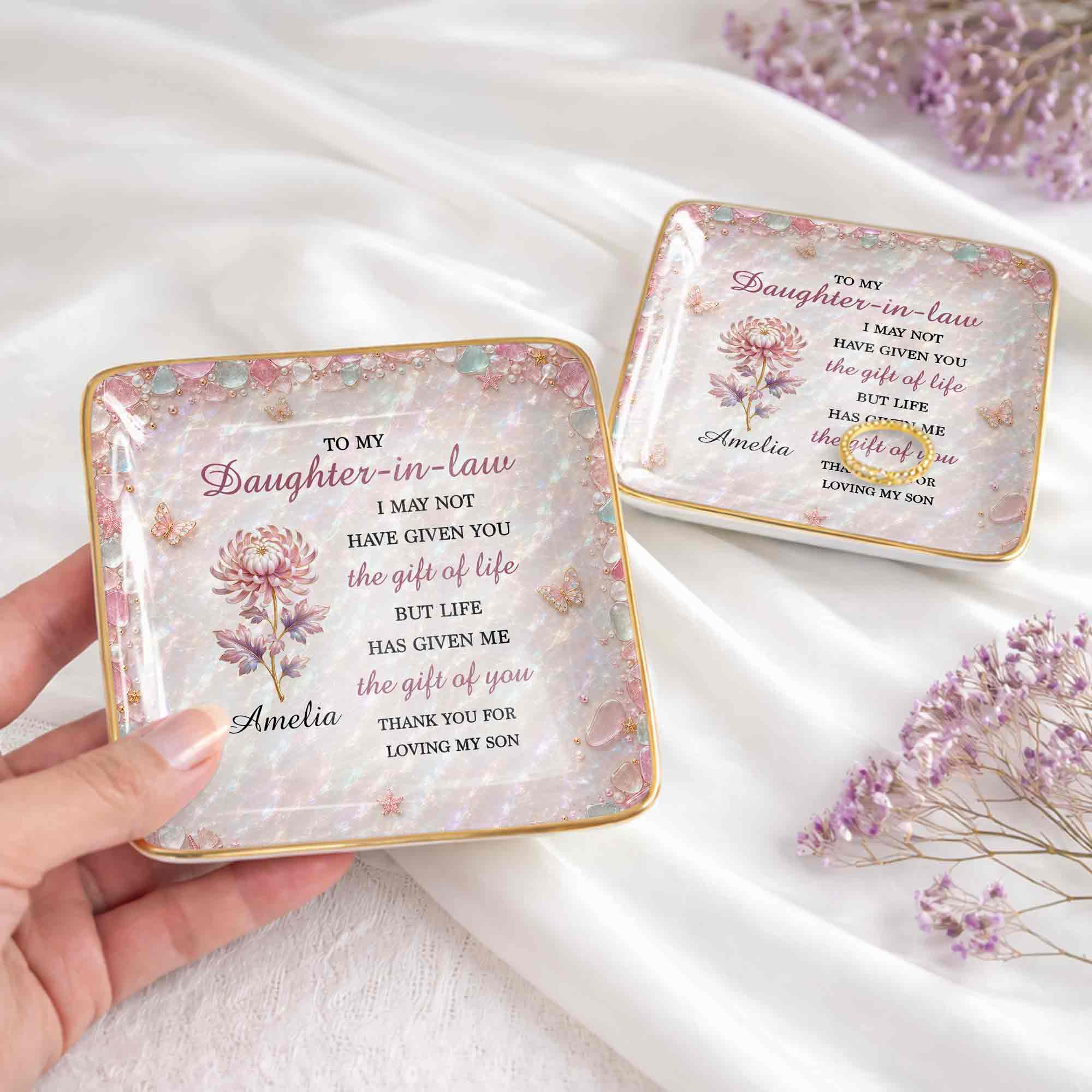 Personalized Ceramic Jewelry Dish Custom Name Gift for Daughter-in-Law