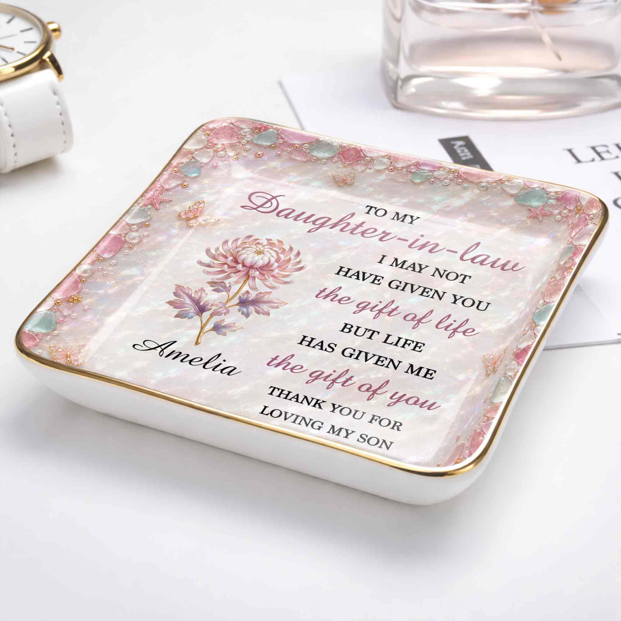 Personalized Ceramic Jewelry Dish Custom Name Gift for Daughter-in-Law
