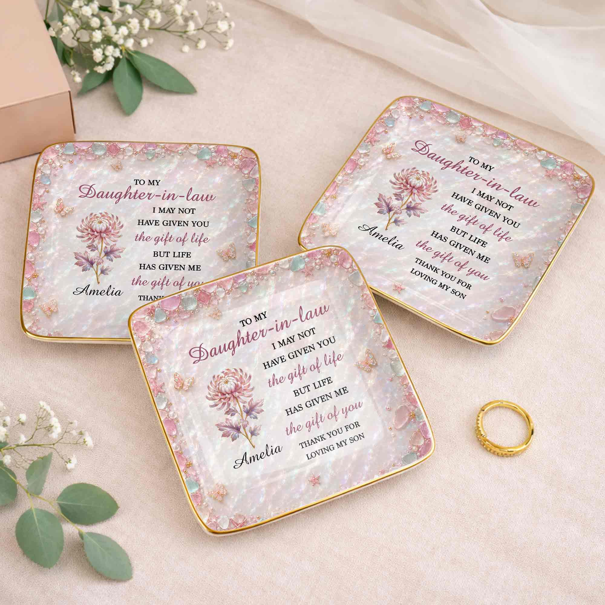 Personalized Ceramic Jewelry Dish Custom Name Gift for Daughter-in-Law