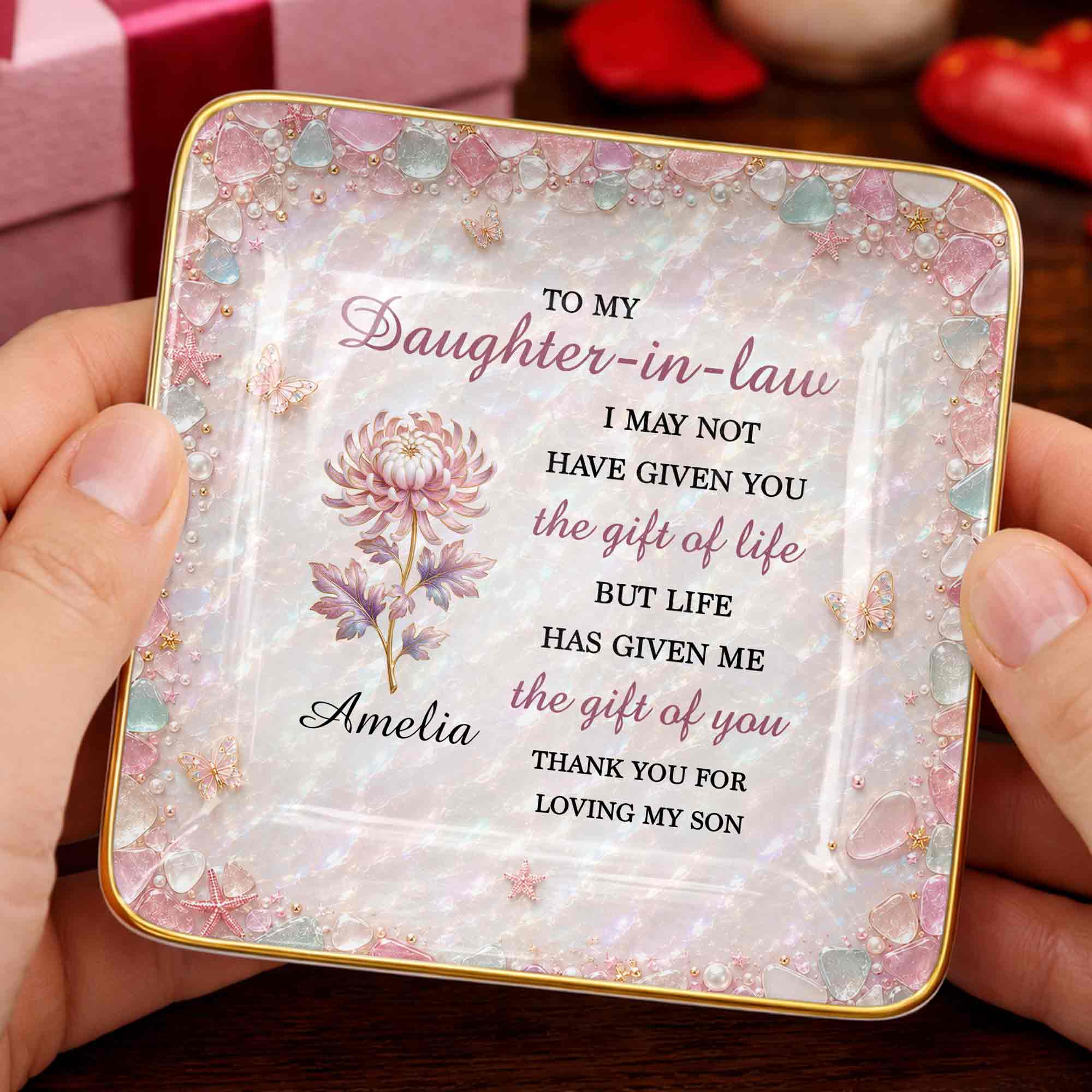 Personalized Ceramic Jewelry Dish Custom Name Gift for Daughter-in-Law