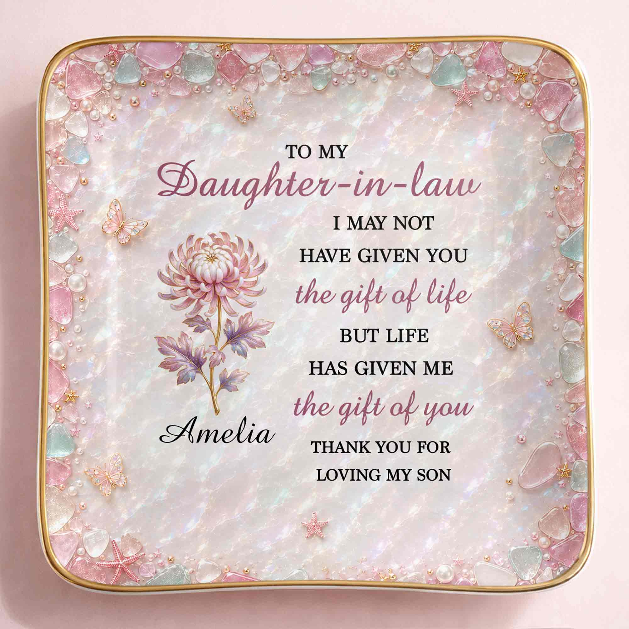 Personalized Ceramic Jewelry Dish Custom Name Gift for Daughter-in-Law
