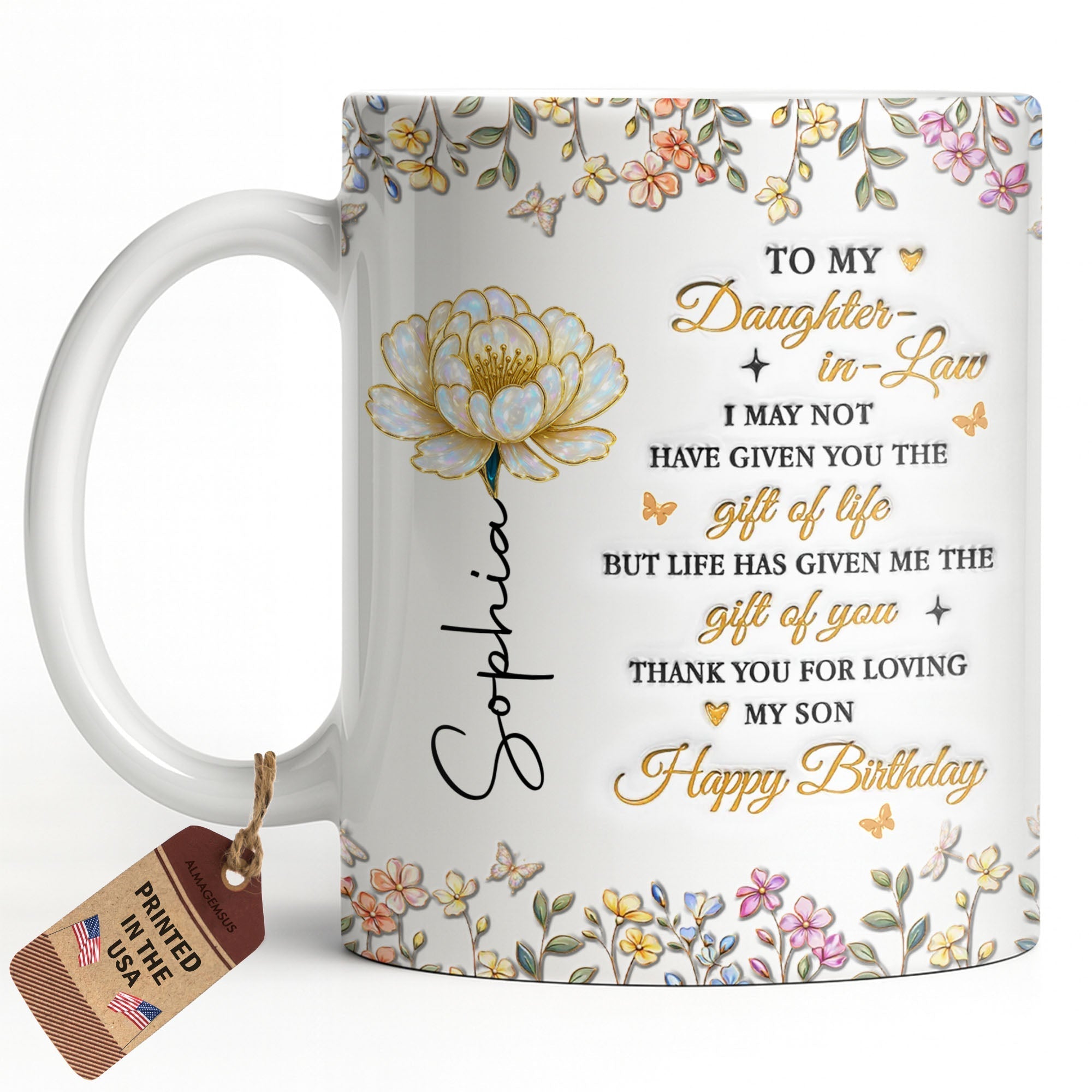Personalized Coffee Mug Custom Floral Design Gift for Daughter-in-Law