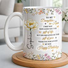 Load image into Gallery viewer, Personalized Coffee Mug Custom Floral Design Gift for Daughter-in-Law
