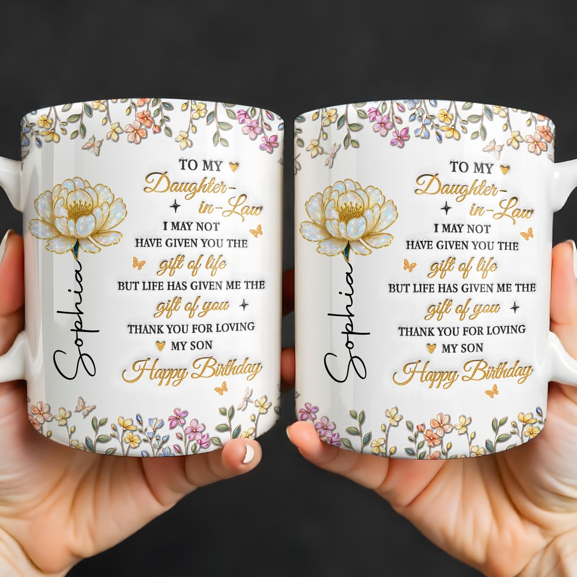 Personalized Coffee Mug Custom Floral Design Gift for Daughter-in-Law