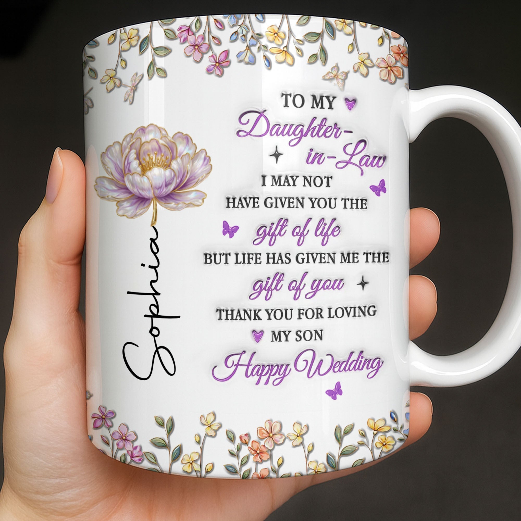 Personalized Floral Coffee Mug Custom Gift for Daughter-in-Law