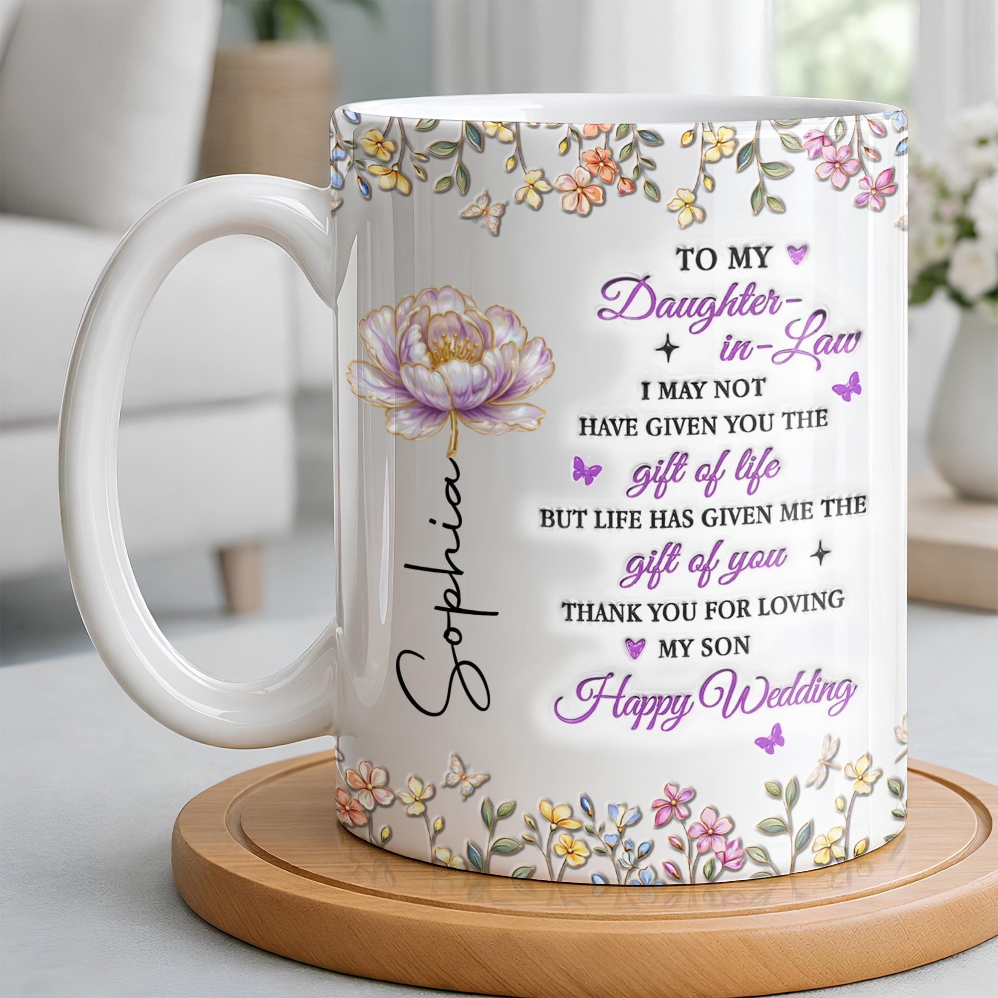 Personalized Floral Coffee Mug Custom Gift for Daughter-in-Law