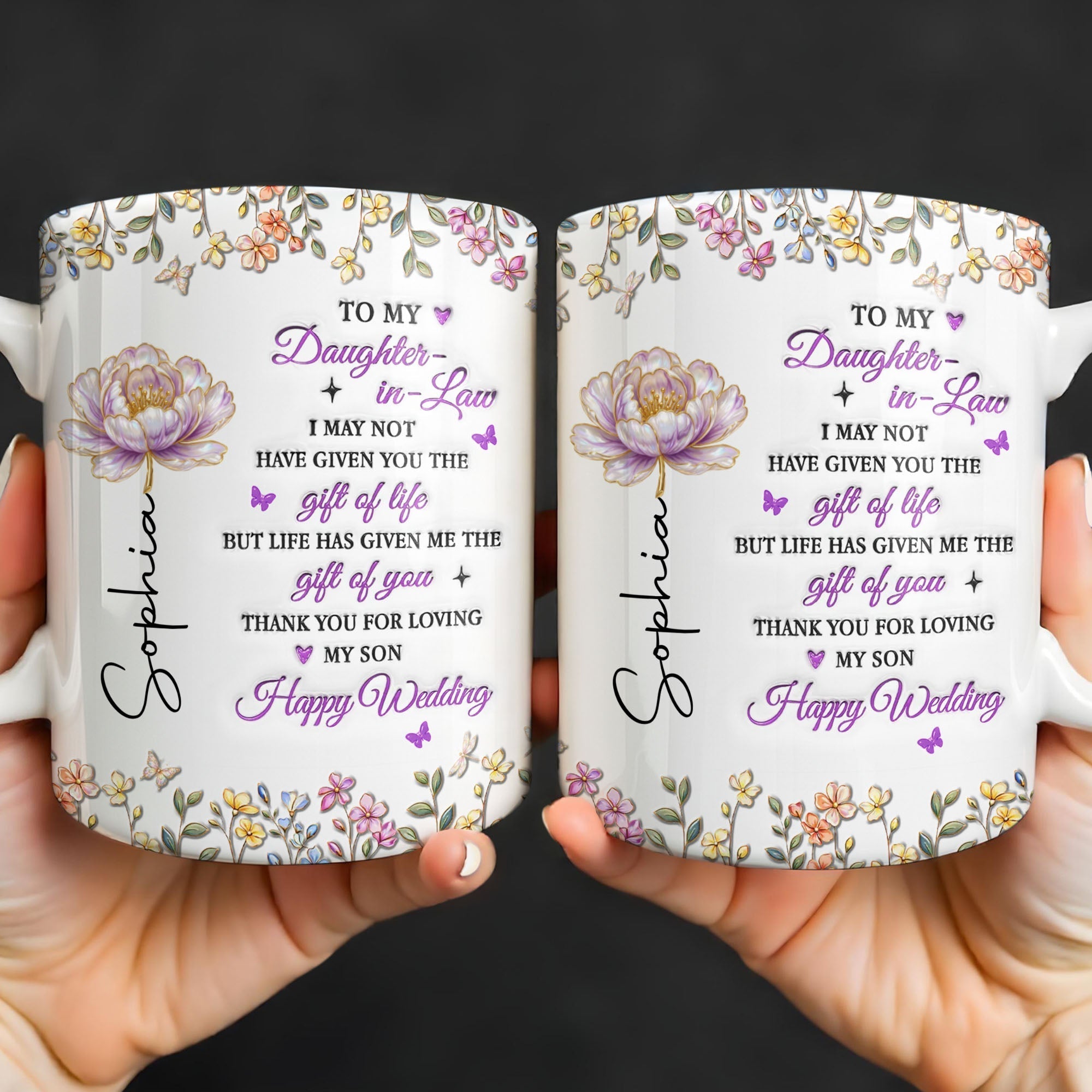 Personalized Floral Coffee Mug Custom Gift for Daughter-in-Law