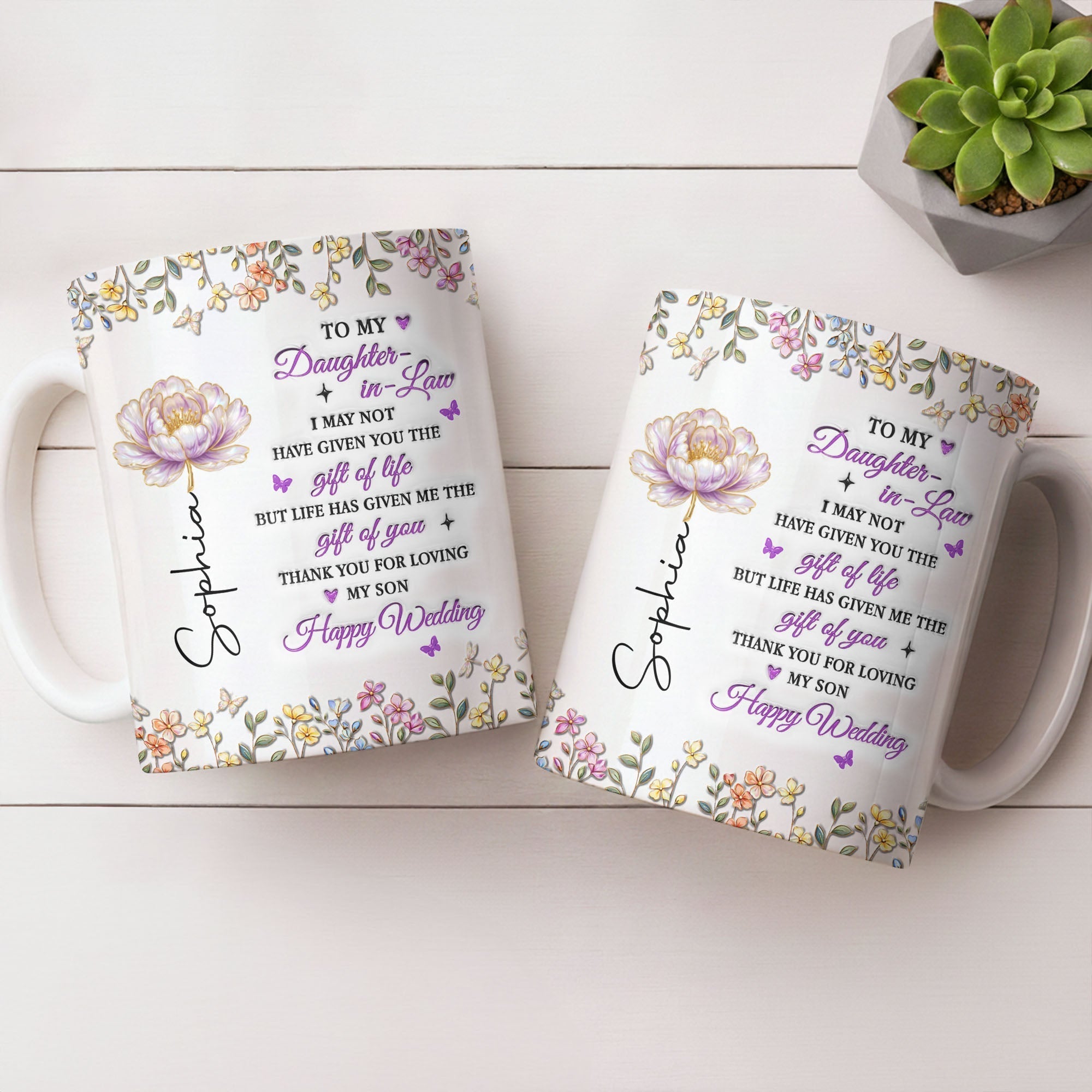 Personalized Floral Coffee Mug Custom Gift for Daughter-in-Law