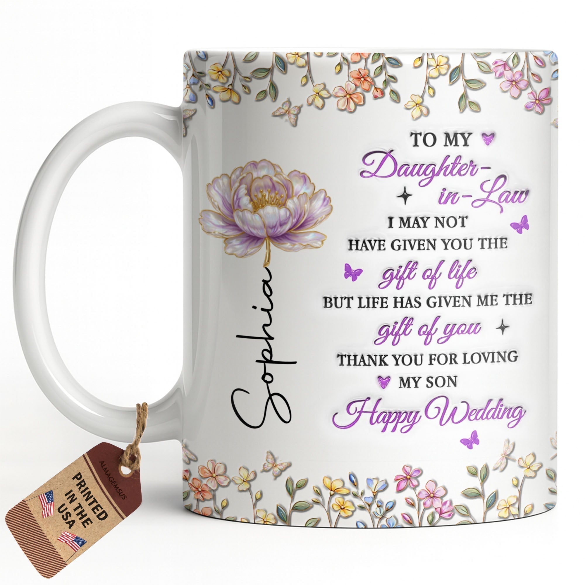 Personalized Floral Coffee Mug Custom Gift for Daughter-in-Law