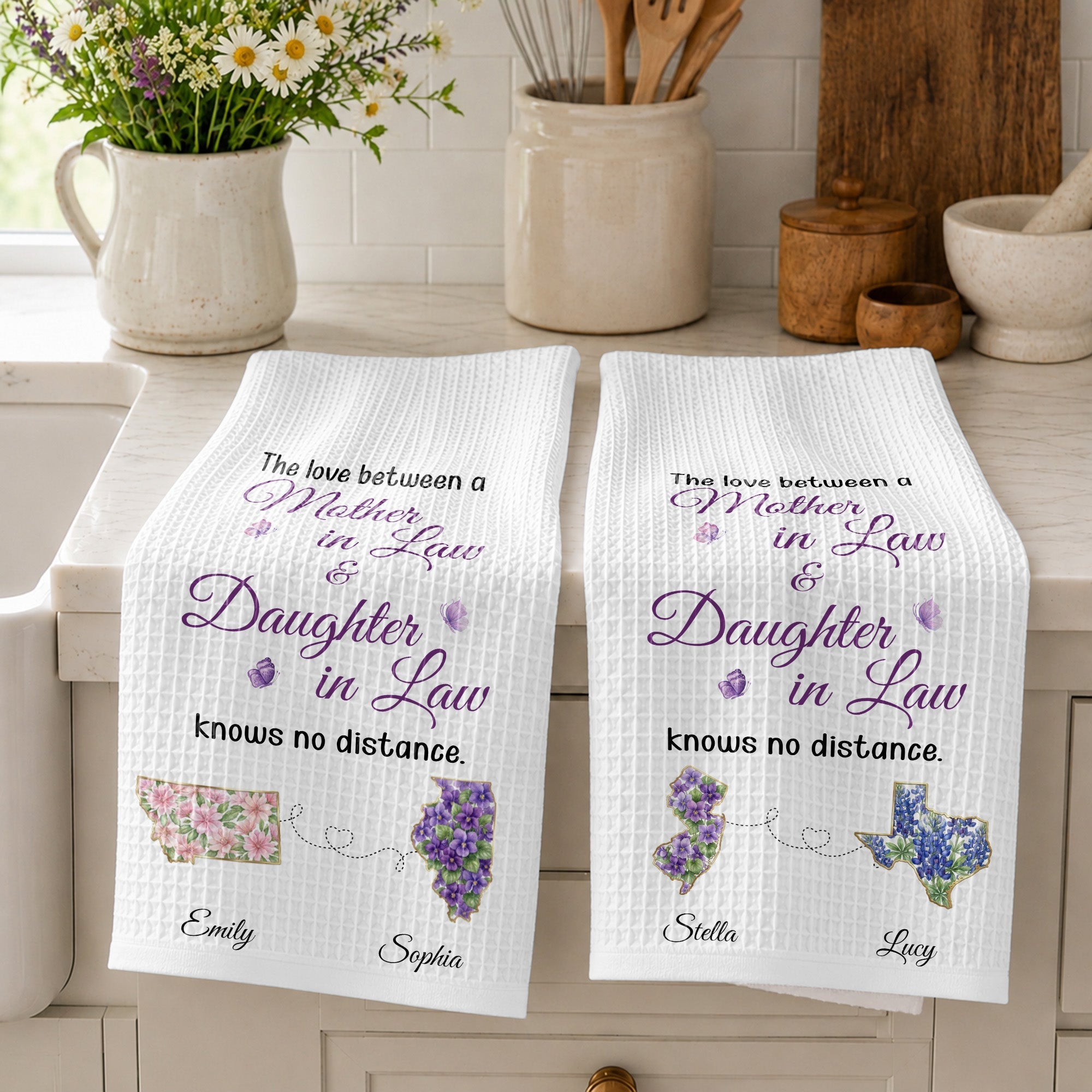 Personalized Kitchen Towel Gift for Daughter-in-Law with Flowers