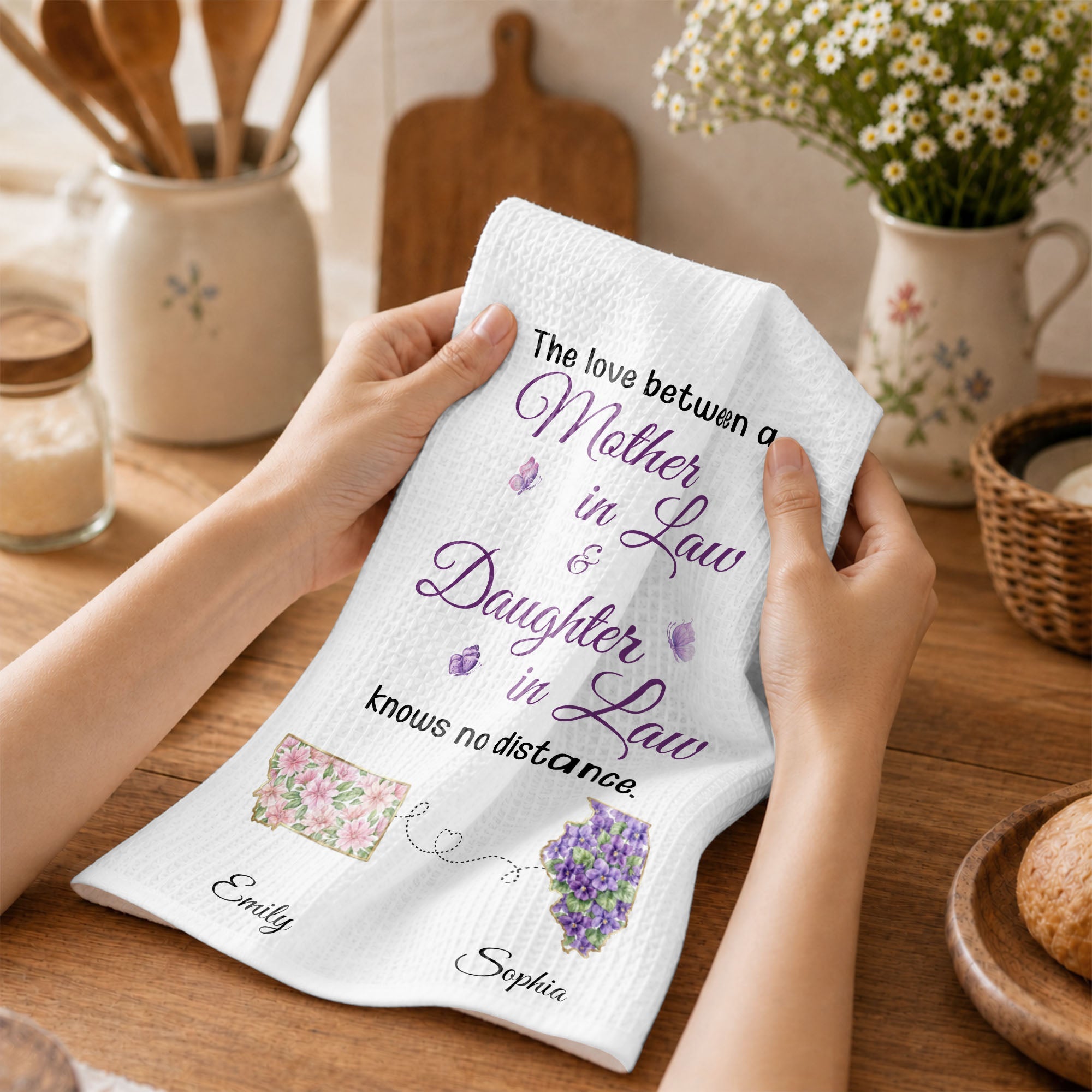 Personalized Kitchen Towel Gift for Daughter-in-Law with Flowers