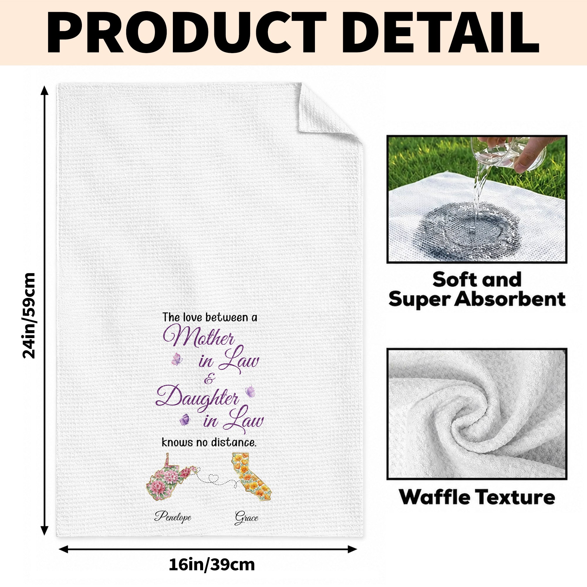 Personalized Kitchen Towel Gift for Daughter-in-Law with Flowers