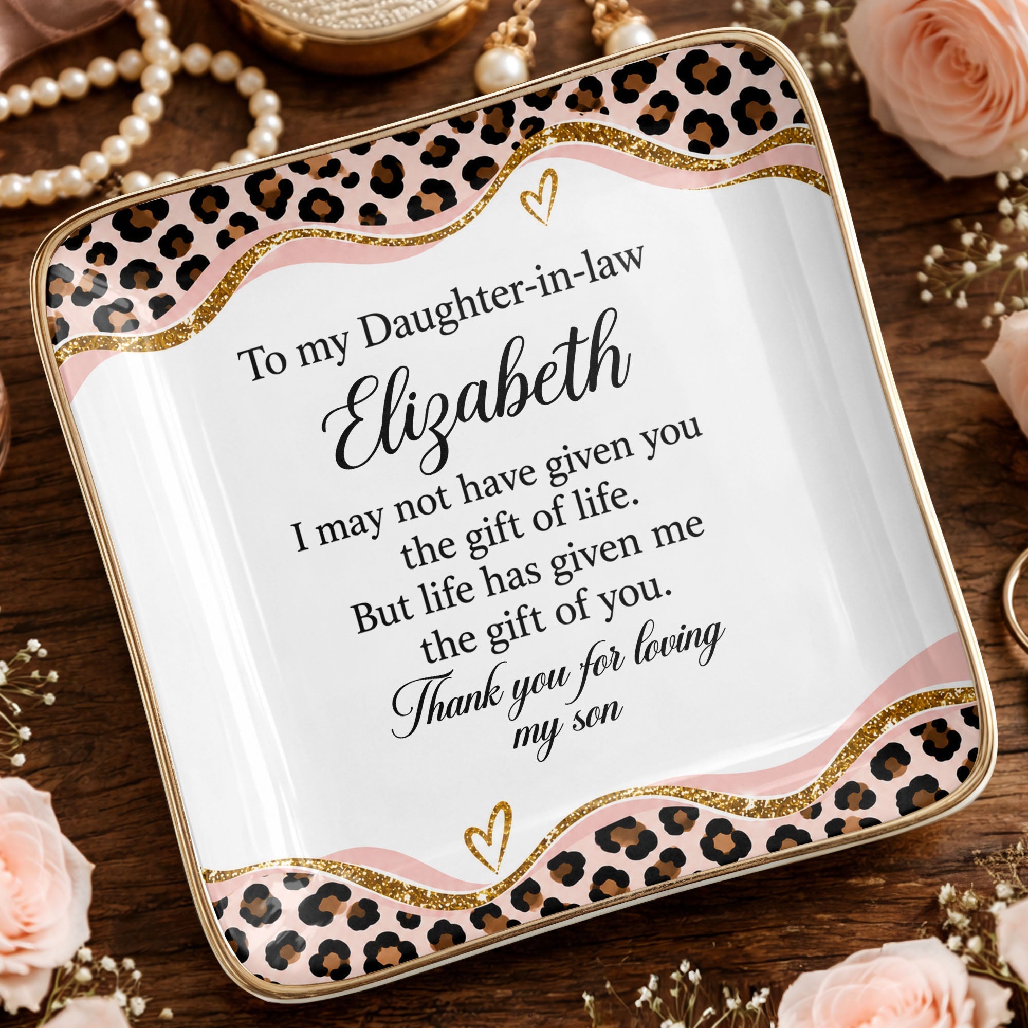 Personalized Leopard Pattern Jewelry Dish Gift for Daughter-in-Law