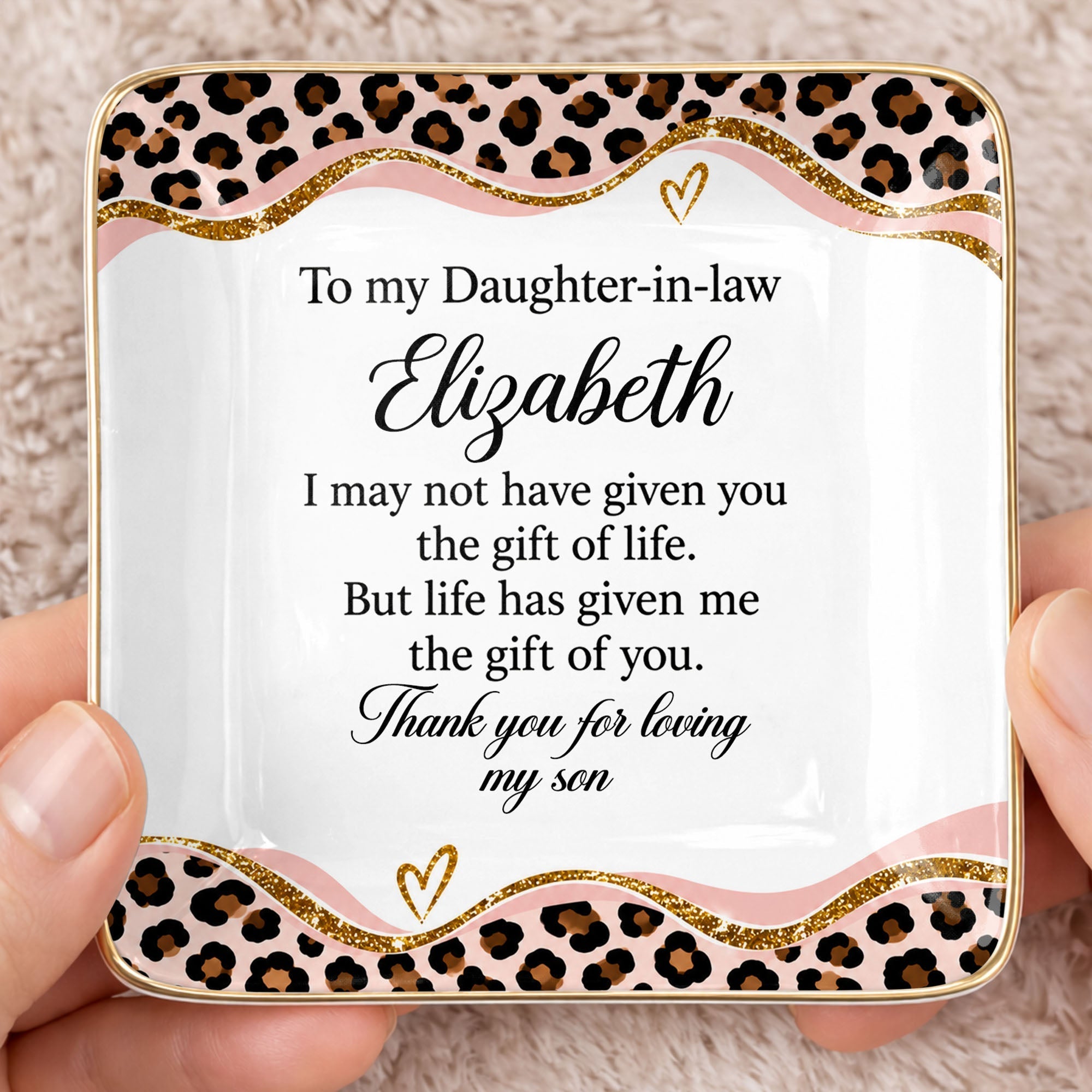 Personalized Leopard Pattern Jewelry Dish Gift for Daughter-in-Law