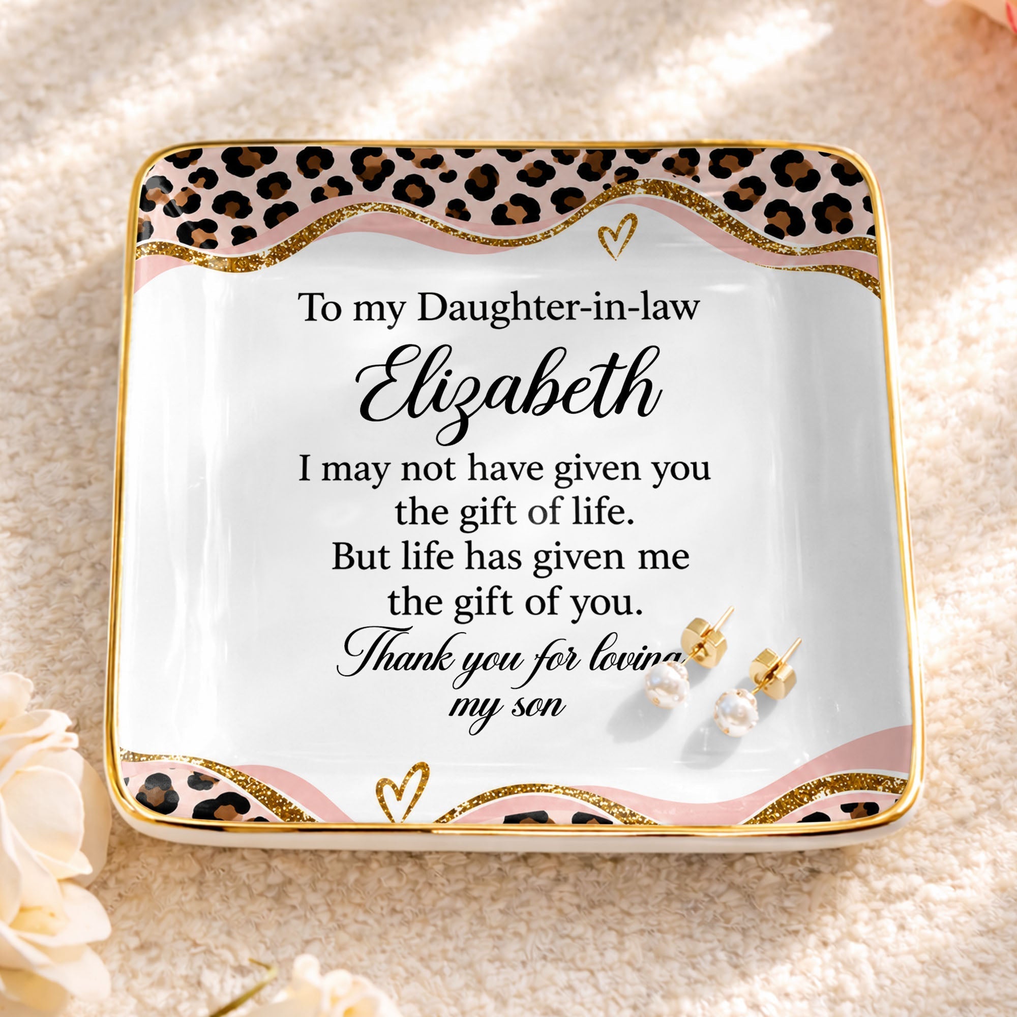 Personalized Leopard Pattern Jewelry Dish Gift for Daughter-in-Law