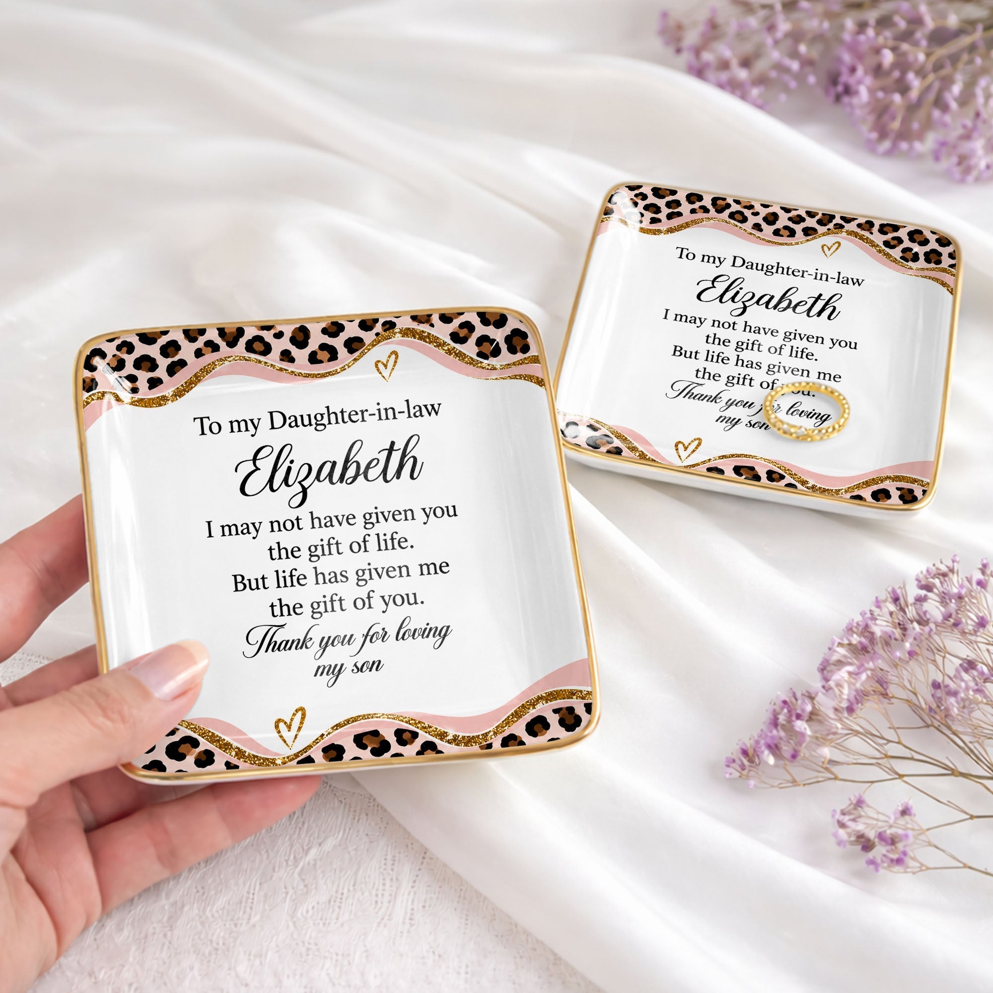 Personalized Leopard Pattern Jewelry Dish Gift for Daughter-in-Law